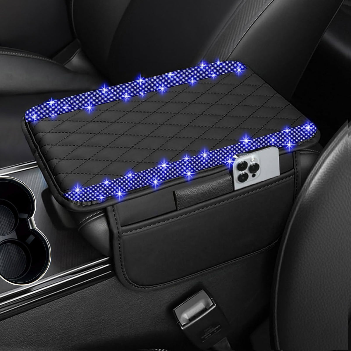 NBTEPEM Bling Car Center Console Cover, Leather Car Arm Rest - Product Imagery