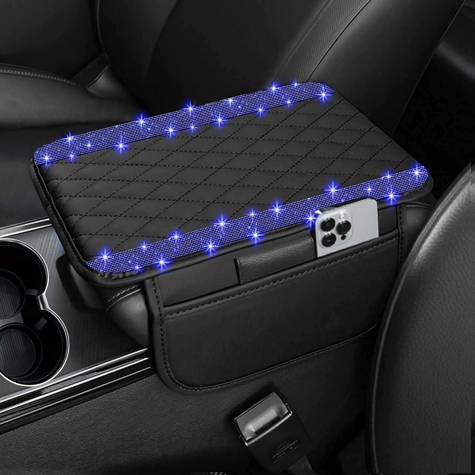 NBTEPEM Bling Car Center Console Cover, Leather Car Arm Rest - Product Imagery