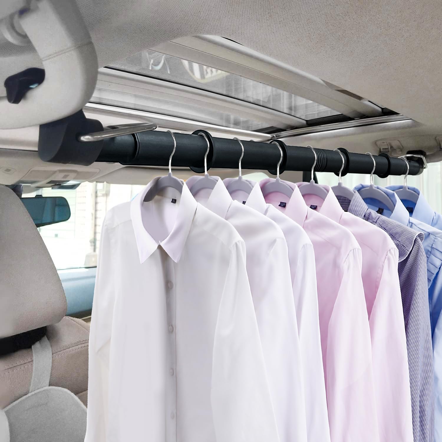 Car Clothes Hanger Bar, 30-63 Inches Expandable Heavy Duty Car - Product Imagery