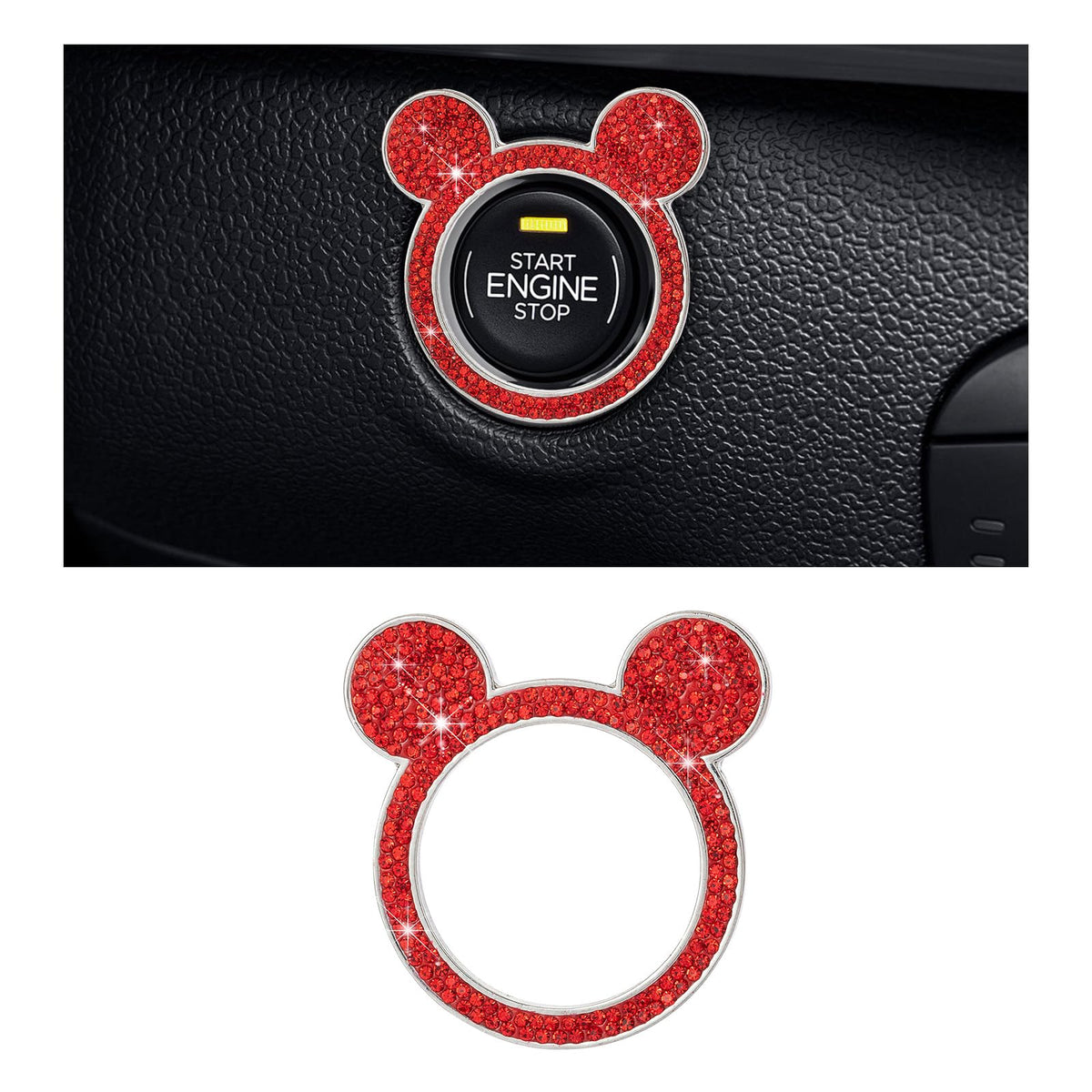 Augeny Bling Car Engine Start Button Cover, Rhinestone Key - Product Imagery