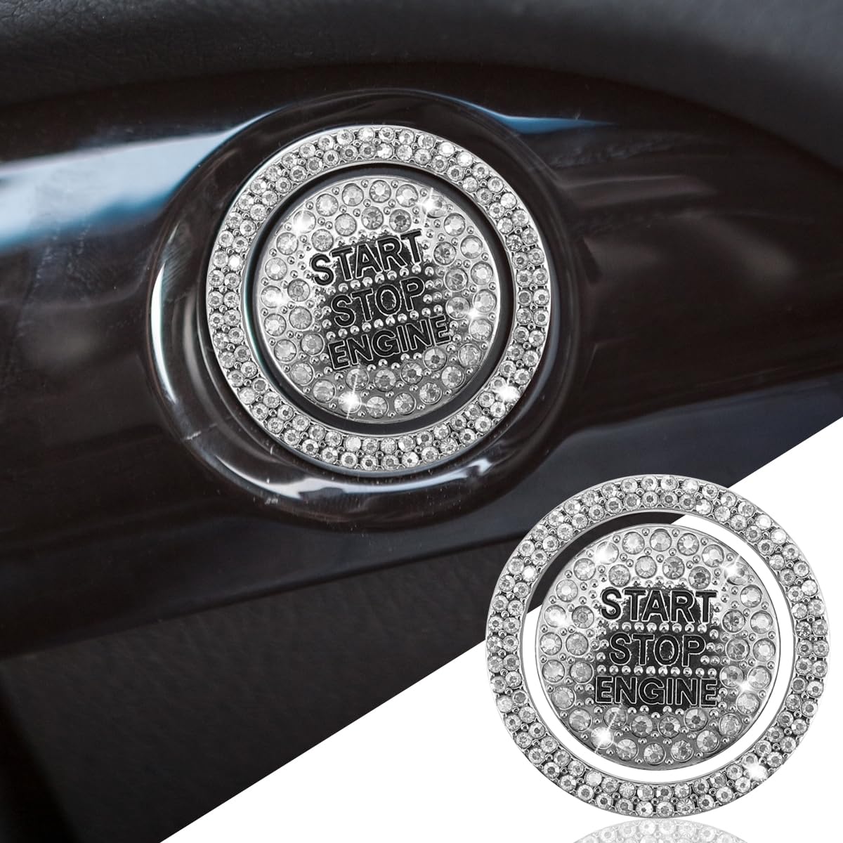KITUREK Bling Crystal Car Engine Start Ring Sticker, White - Product Imagery