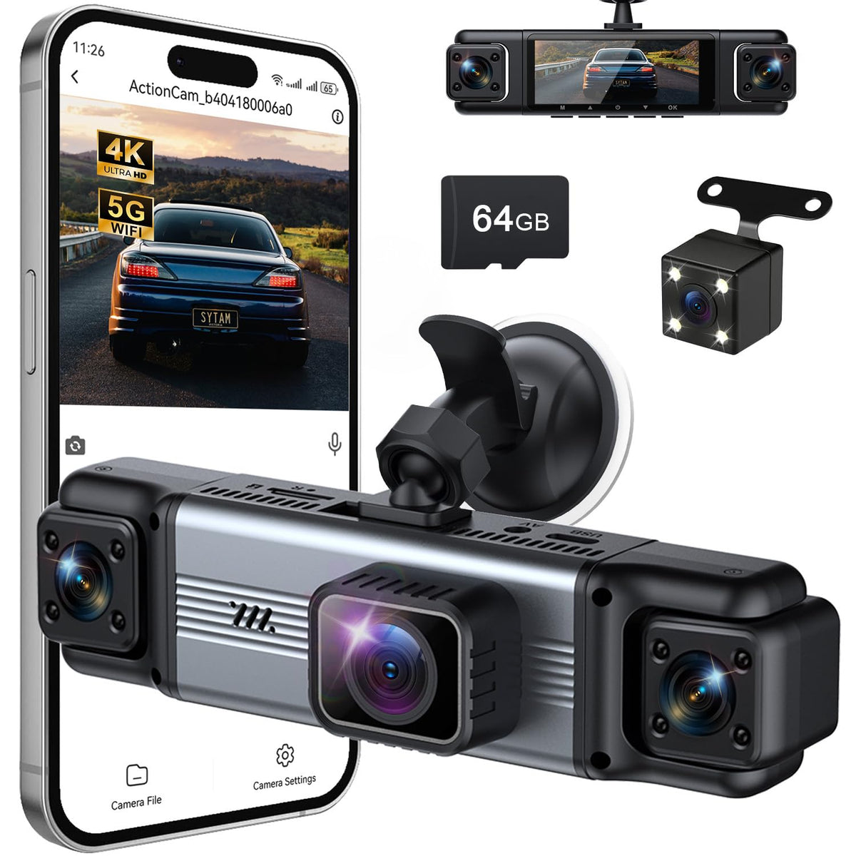 4 Channel 360° Dash Cam Front and Rear Inside Left & Right, Free - Product Imagery