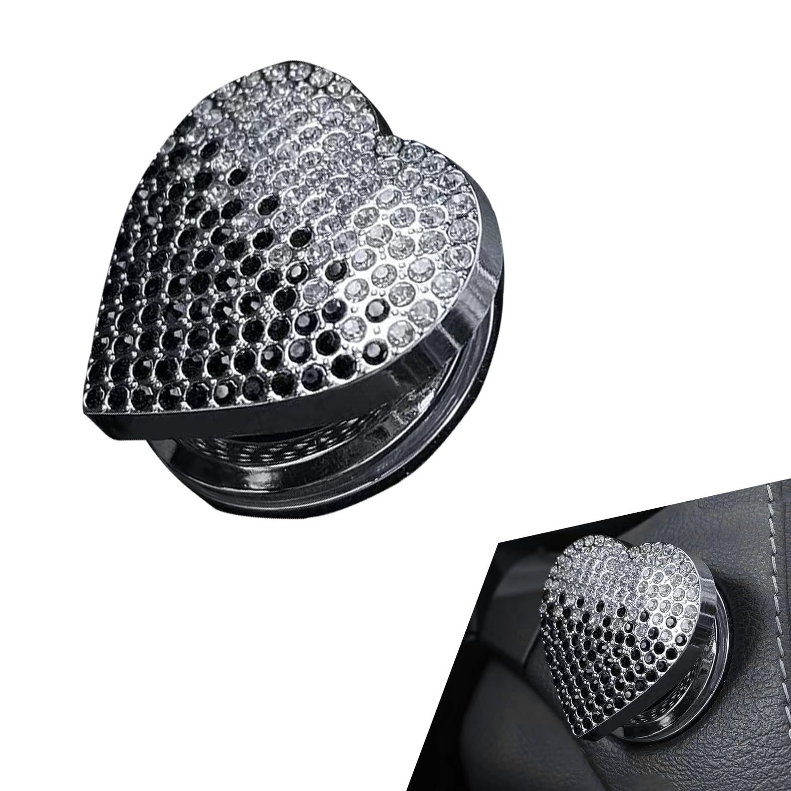 Bling Push Start Button Cover, Heart Start Stop Button Cover - Product Imagery
