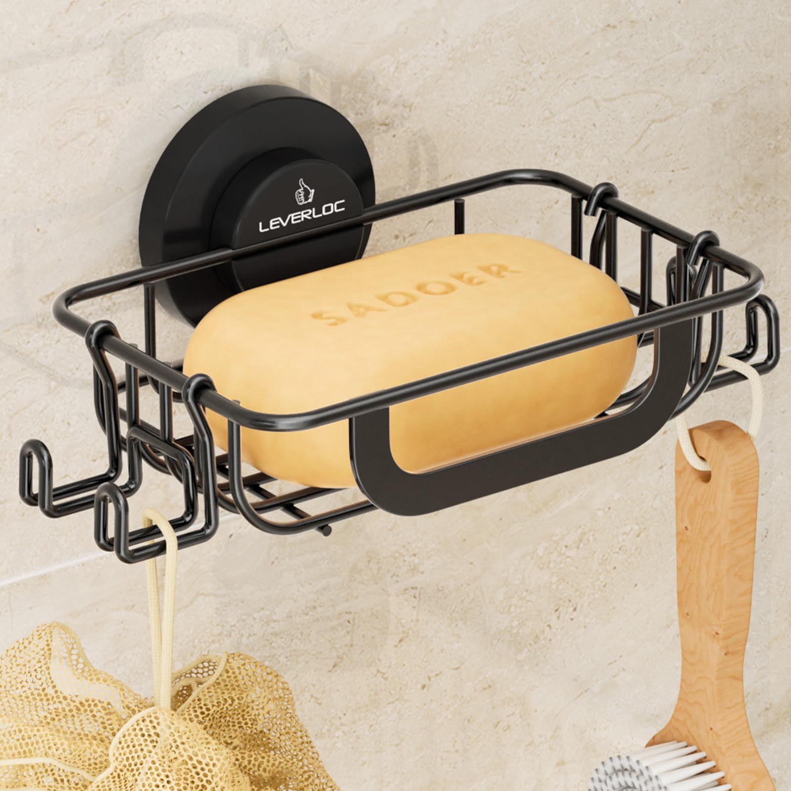 LEVERLOC Bar Soap Holder with Hooks, Suction Cup Soap Dish - Product Imagery