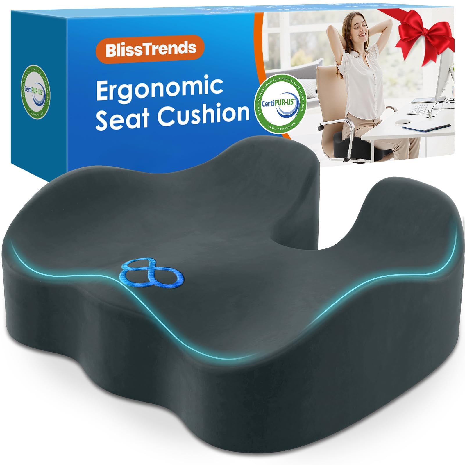 BlissTrends Memory Foam Seat Cushion for Office Chair & Car - Product Imagery