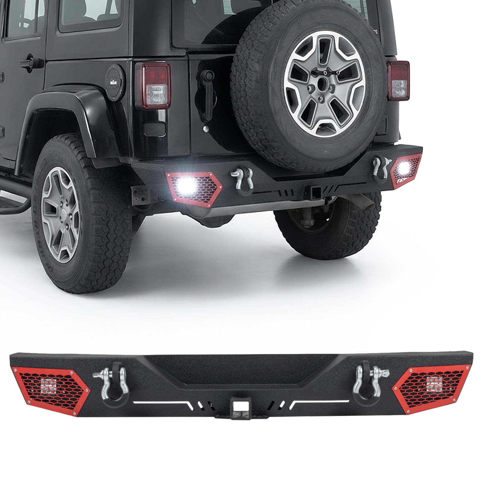 JOYTUTUS Rear Bumper Compatible for 2007-2018 Wrangler JK JKU - Product Imagery