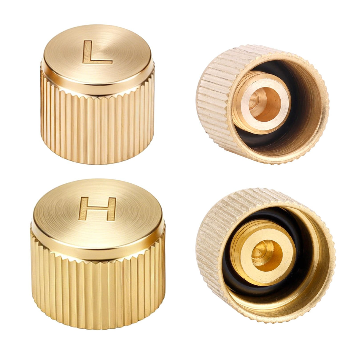 2pcs Car AC Valve Caps for R134a System, Brass Durable High/Low - Product Imagery
