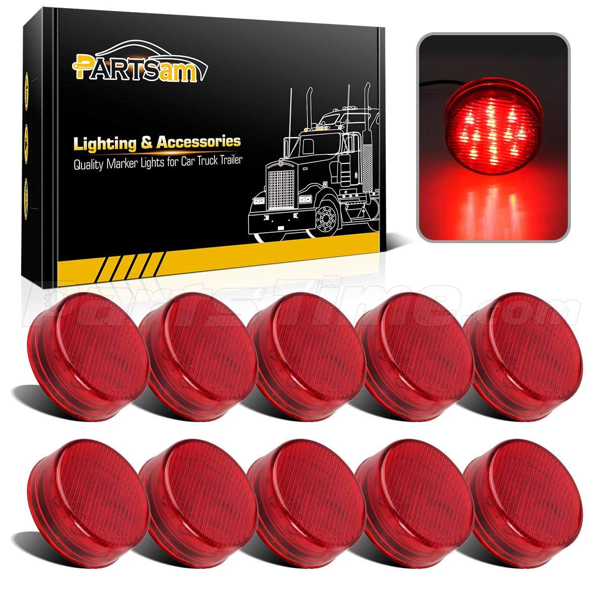 Partsam 10x 2.5 Round Red 13 LED Side Marker Clearance Lights - Product Imagery