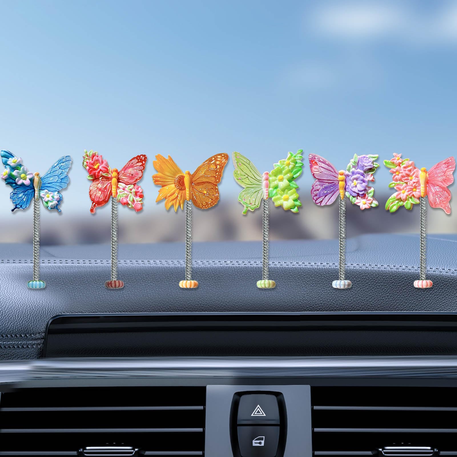 6Pcs Cute Butterfly Car Rear View Mirror Accessories, Colorful - Product Imagery
