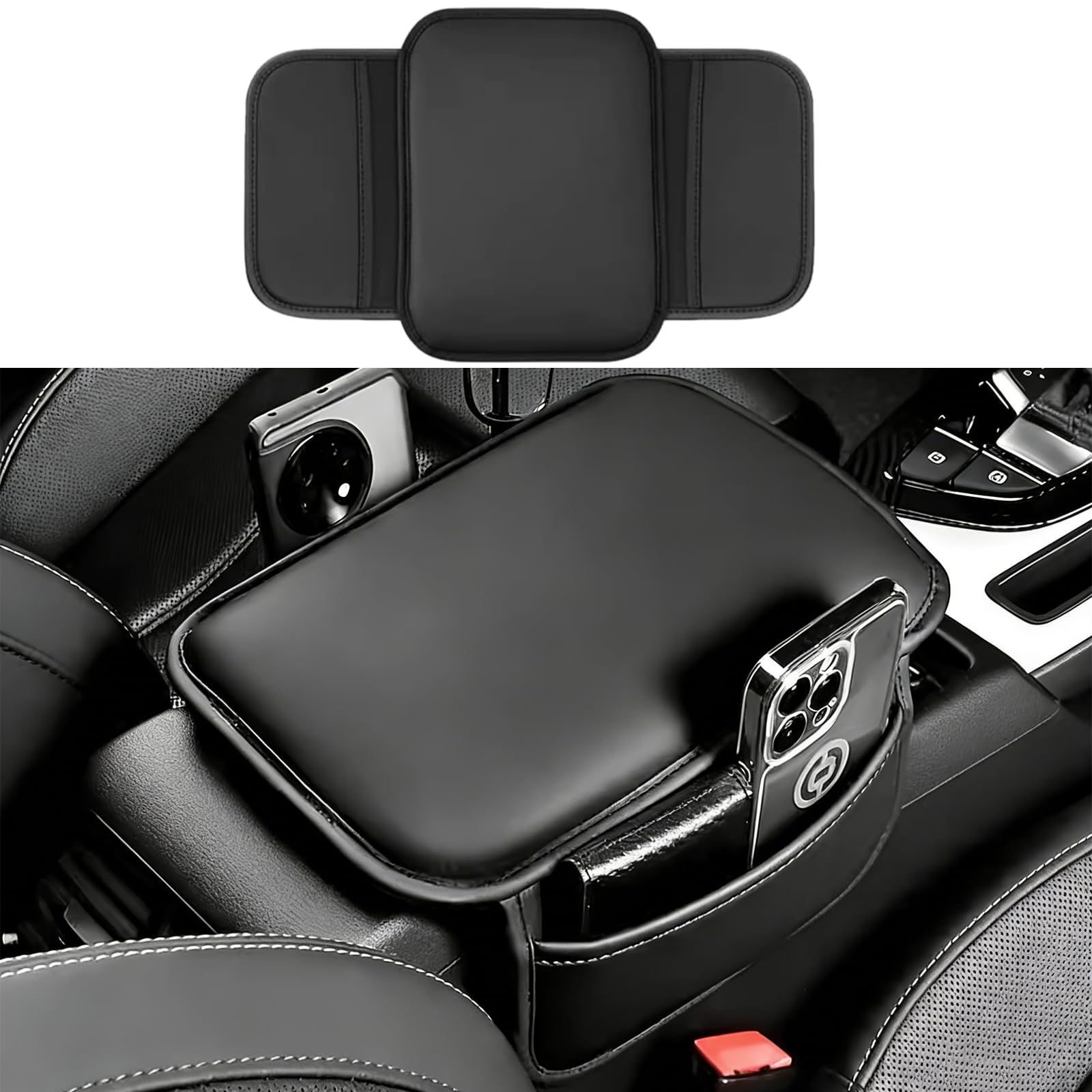 Car Center Console Cover with 2 Storage Bag, Leather Console - Product Imagery