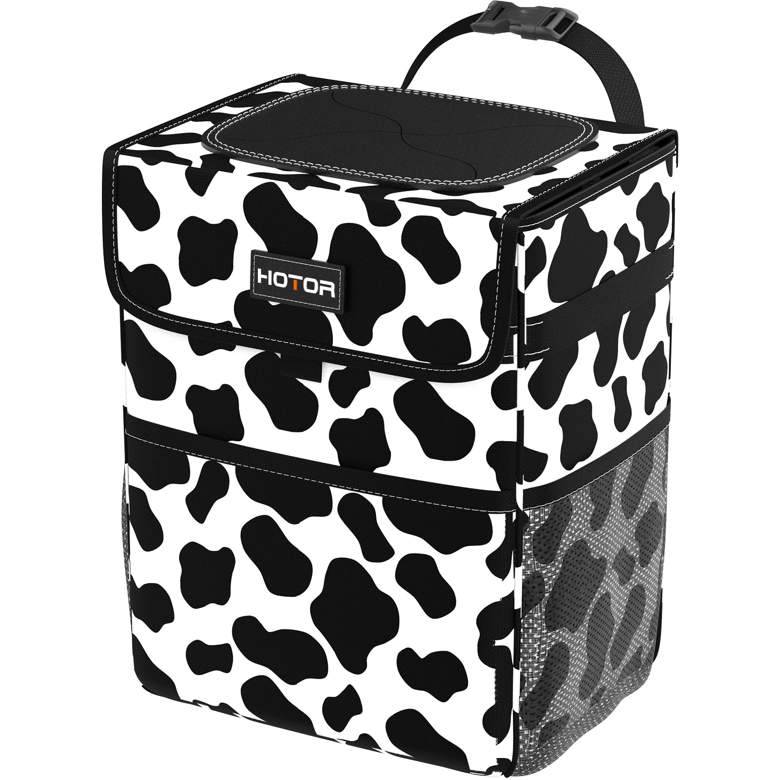 HOTOR Car Trash Can, Leak-Proof Car Organizer, Cow Print, - Product Imagery
