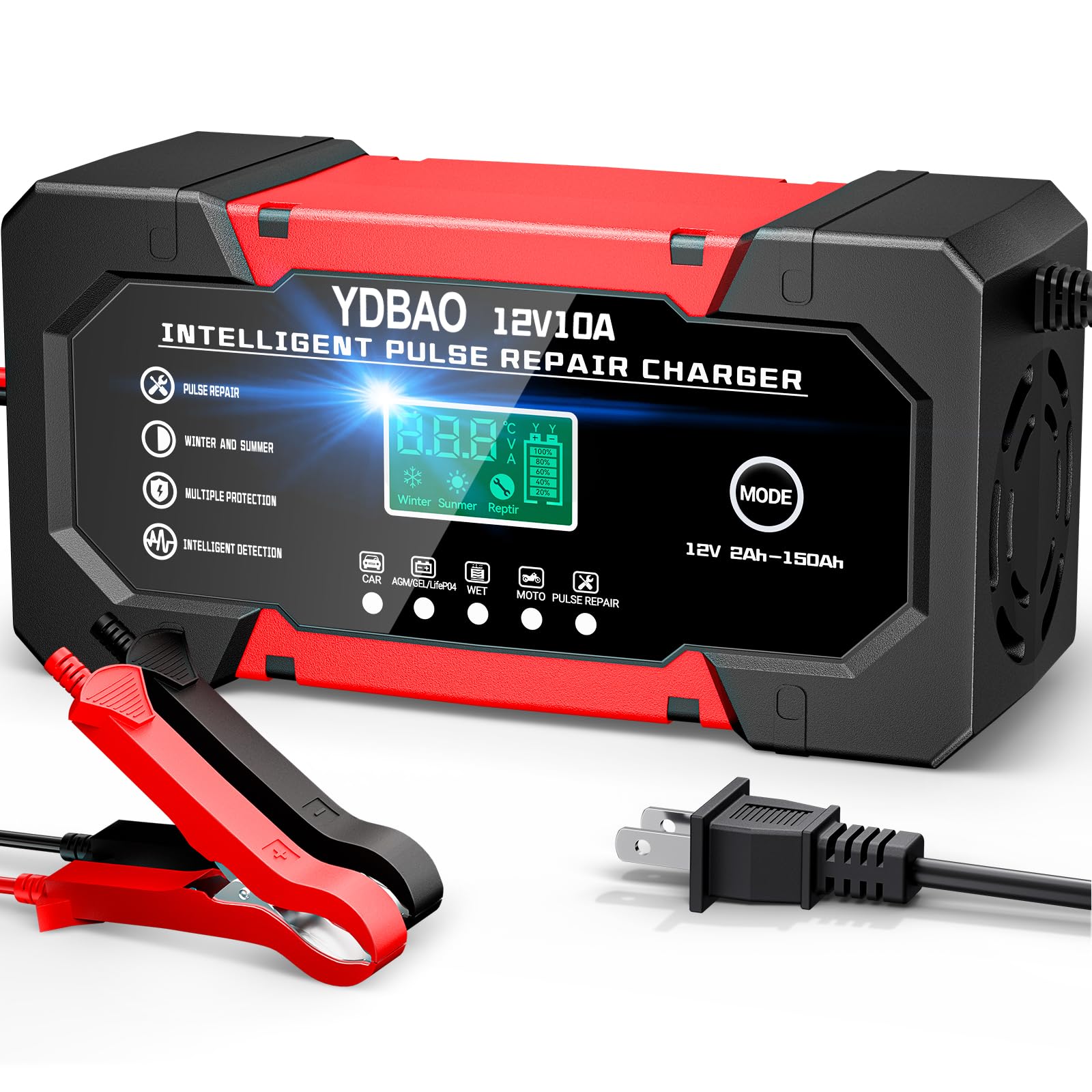 Car Battery Charger 12V 10A Smart Trickle Charger Fully Automatic - Product Imagery