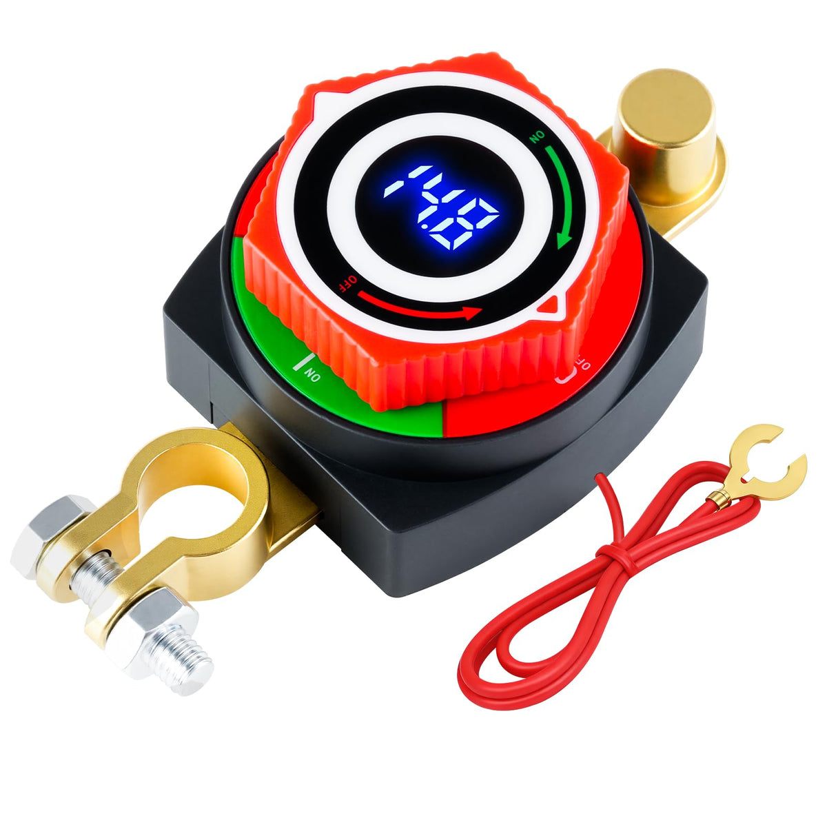 UYYE Battery Disconnect Switch with Voltage Meter Display, 5-80V - Product Imagery