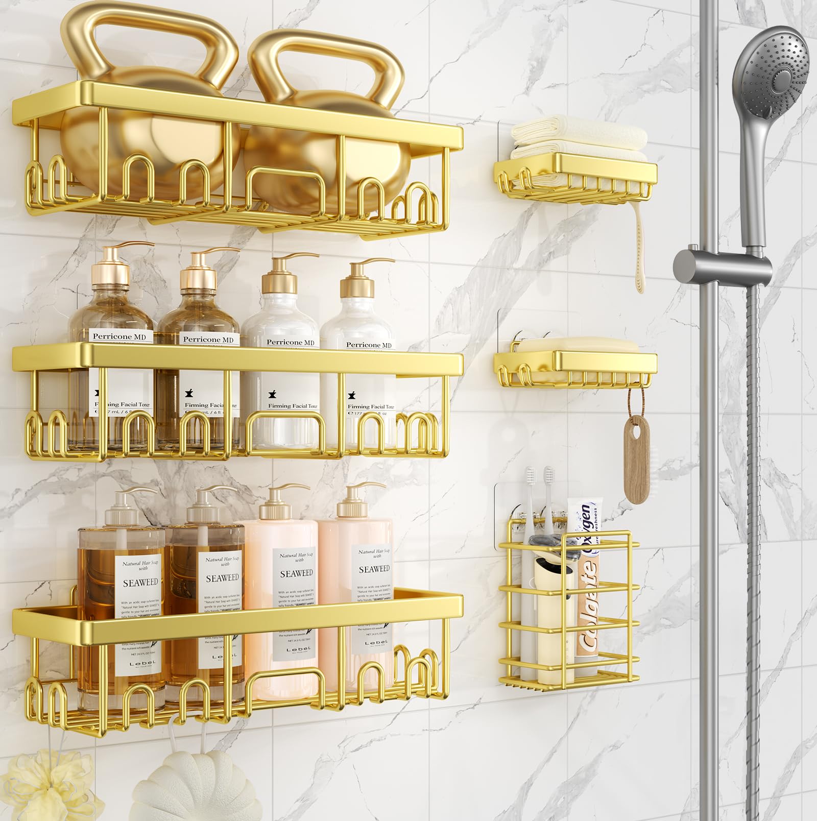 Veken Adhesive Shower Caddy 6-Pack,Gifts for Women Mom,Heavy - Product Imagery