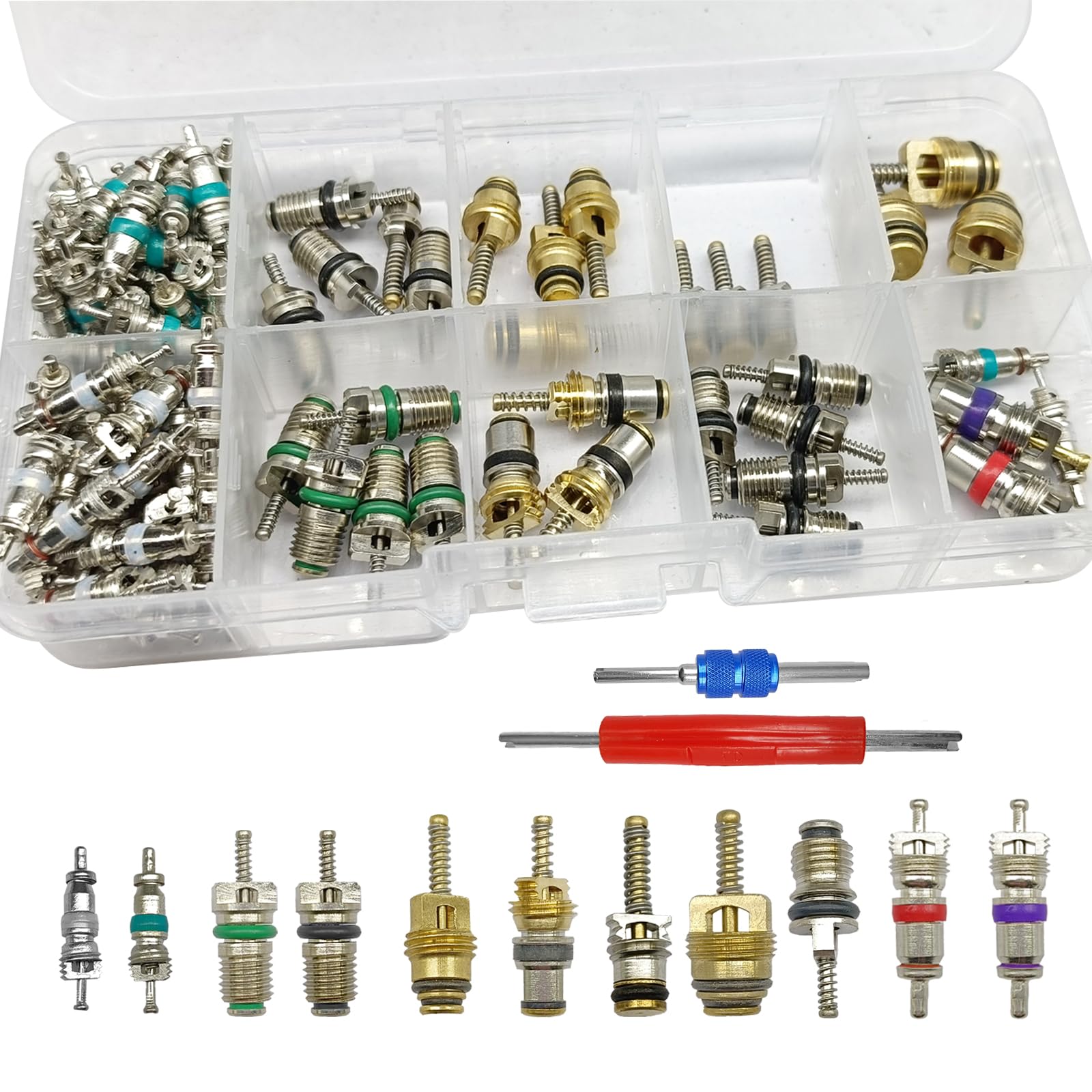 102Pcs Air Conditioning Valve Core Accessories Kit, A/C R12 - Product Imagery