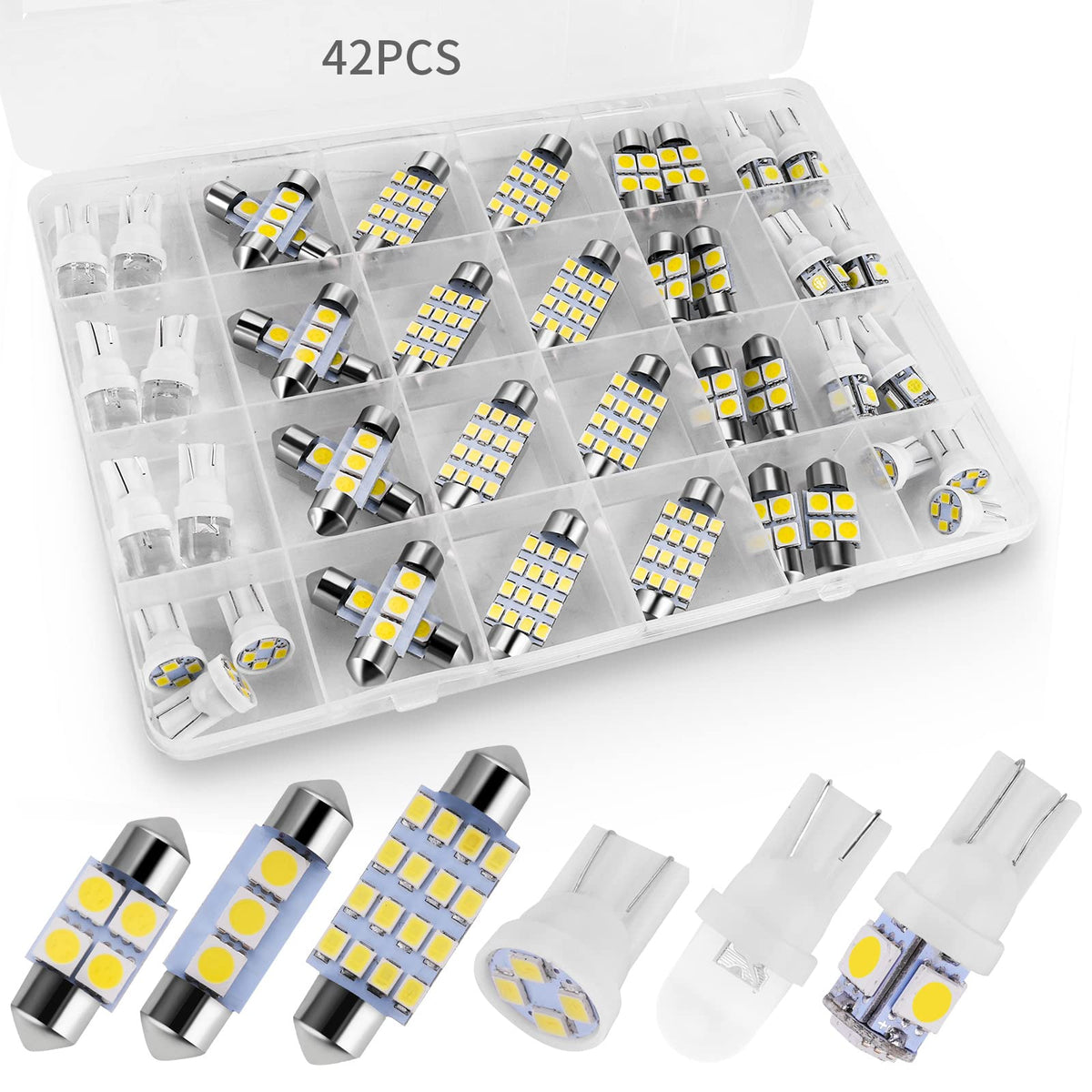 Zakolak 42 Pieces Interior Car Lights, Super Bright White Dome - Product Imagery