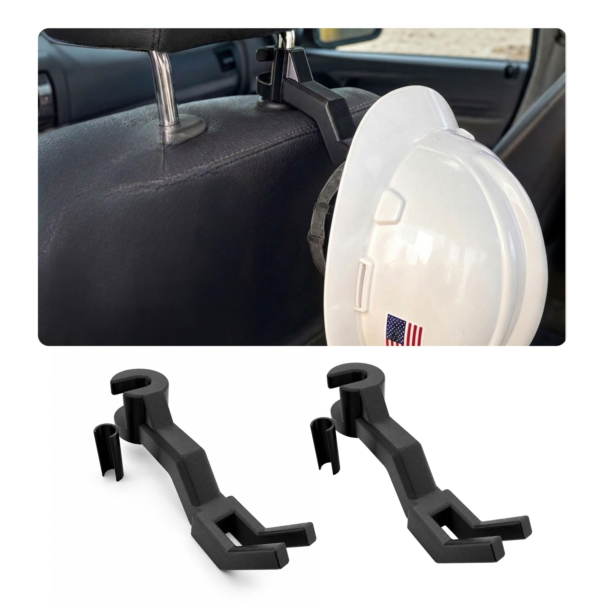 2 Pcs Hard Hat Holder for Truck Seat - 3-Second Install Headrest - Product Imagery