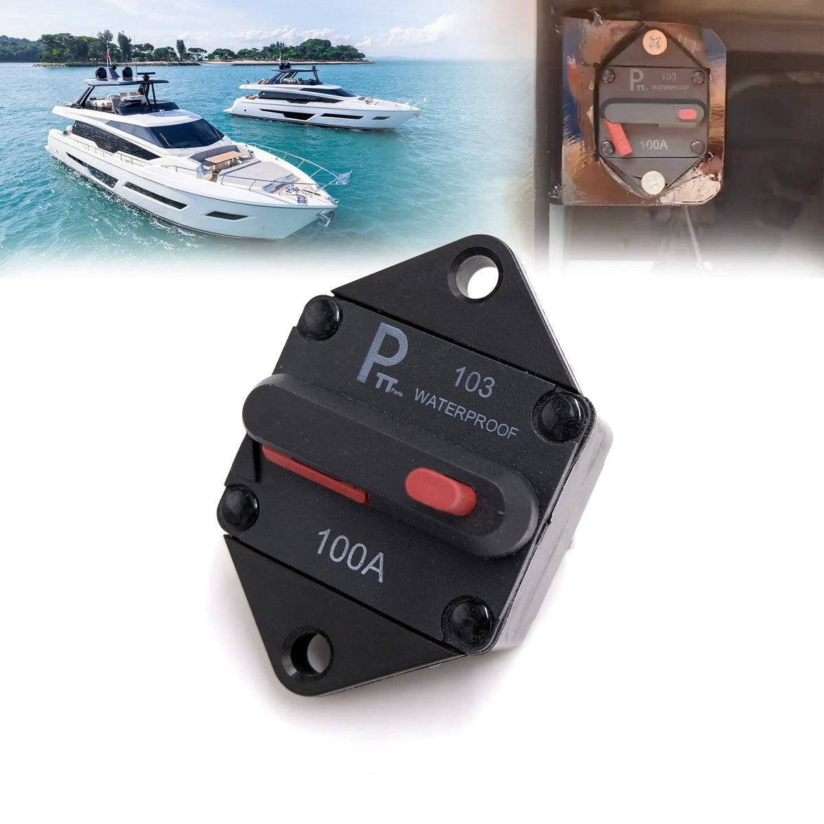 Photo-Top Hi-Amp Circuit Breaker T3+Switch with Manual Reset, - Product Imagery