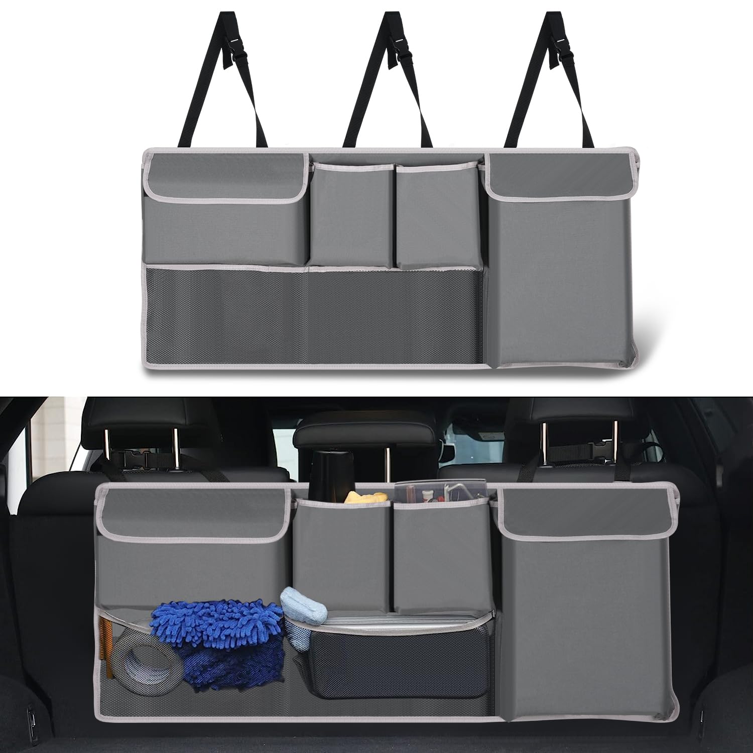 UYYE Trunk Hanging Organizer, Backseat Storage Bag, Collapsible - Product Imagery