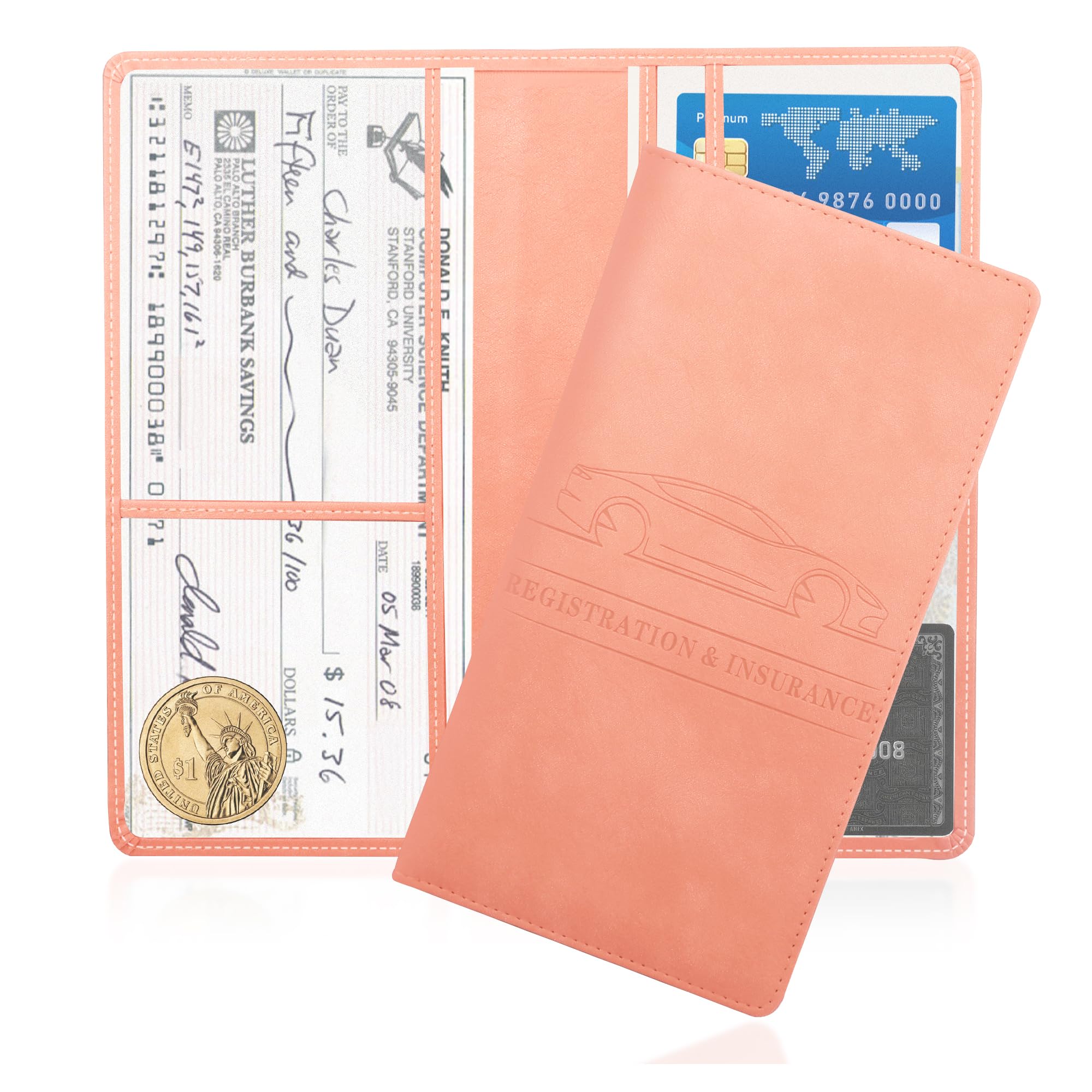 Car Registration and Insurance Holder,PU Leather Car Glove Box - Product Imagery
