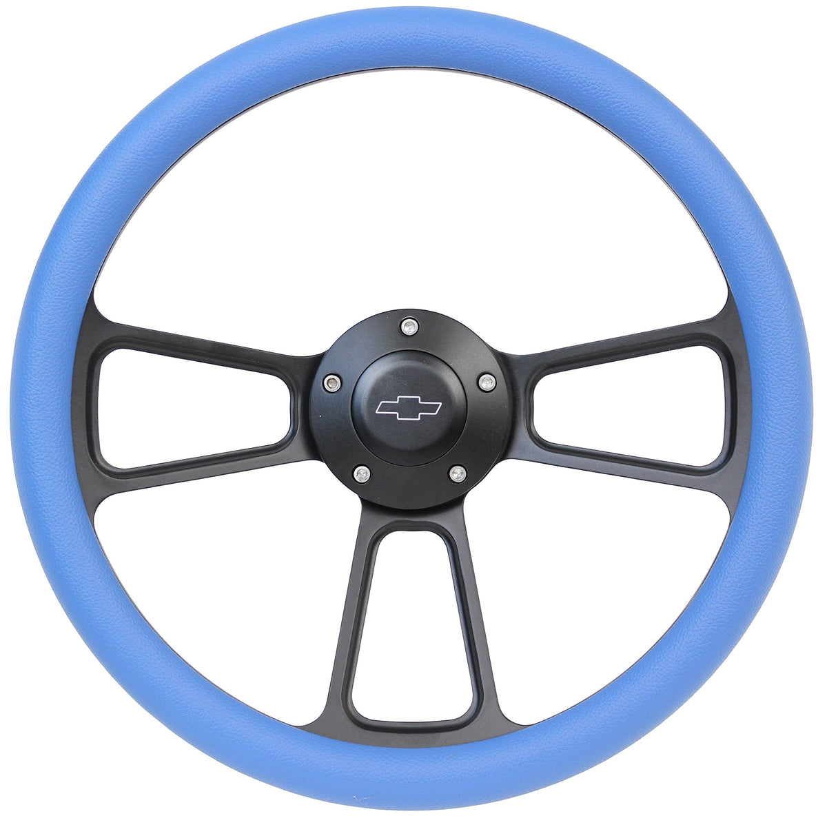 5-bolt Black Steering Wheel 14 Inch Aluminum with Sky Blue Vinyl - Product Imagery