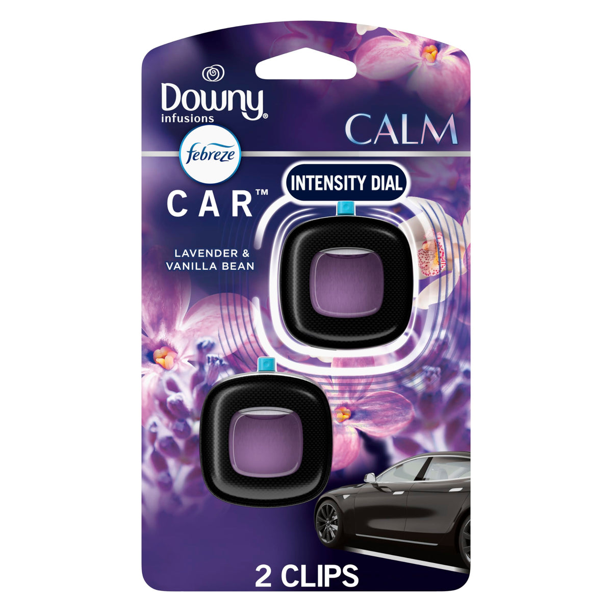 Febreze Car Vent Clip, Downy Calm Scent, 2 Count, 0.13 oz Total - Product Imagery