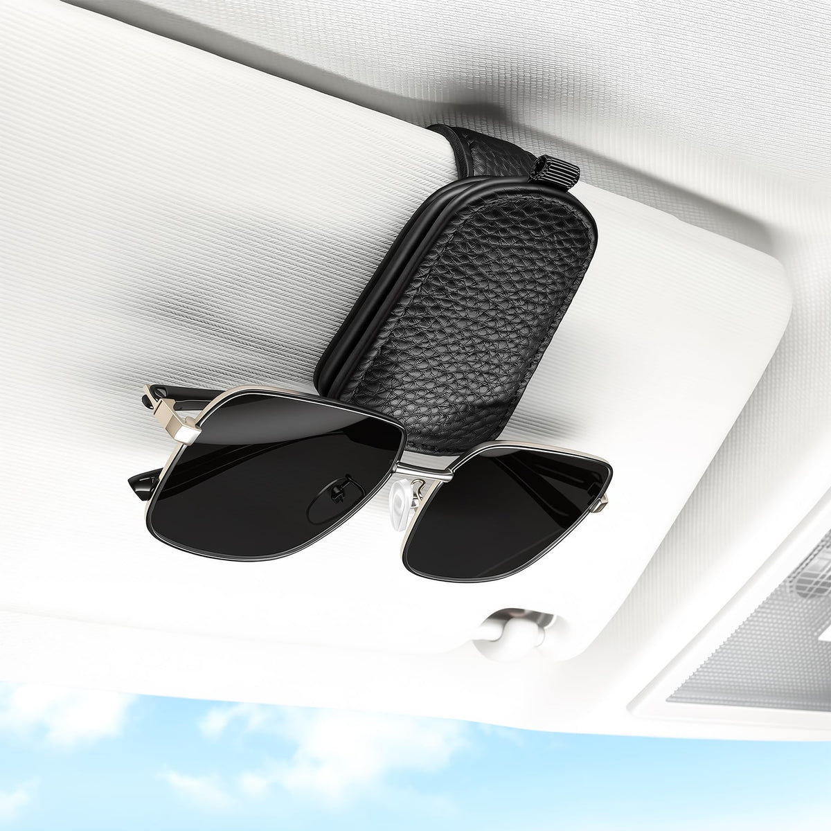 SINGARO Sunglasses Holder for Car, Leather Magnetic Buckle Sun - Product Imagery