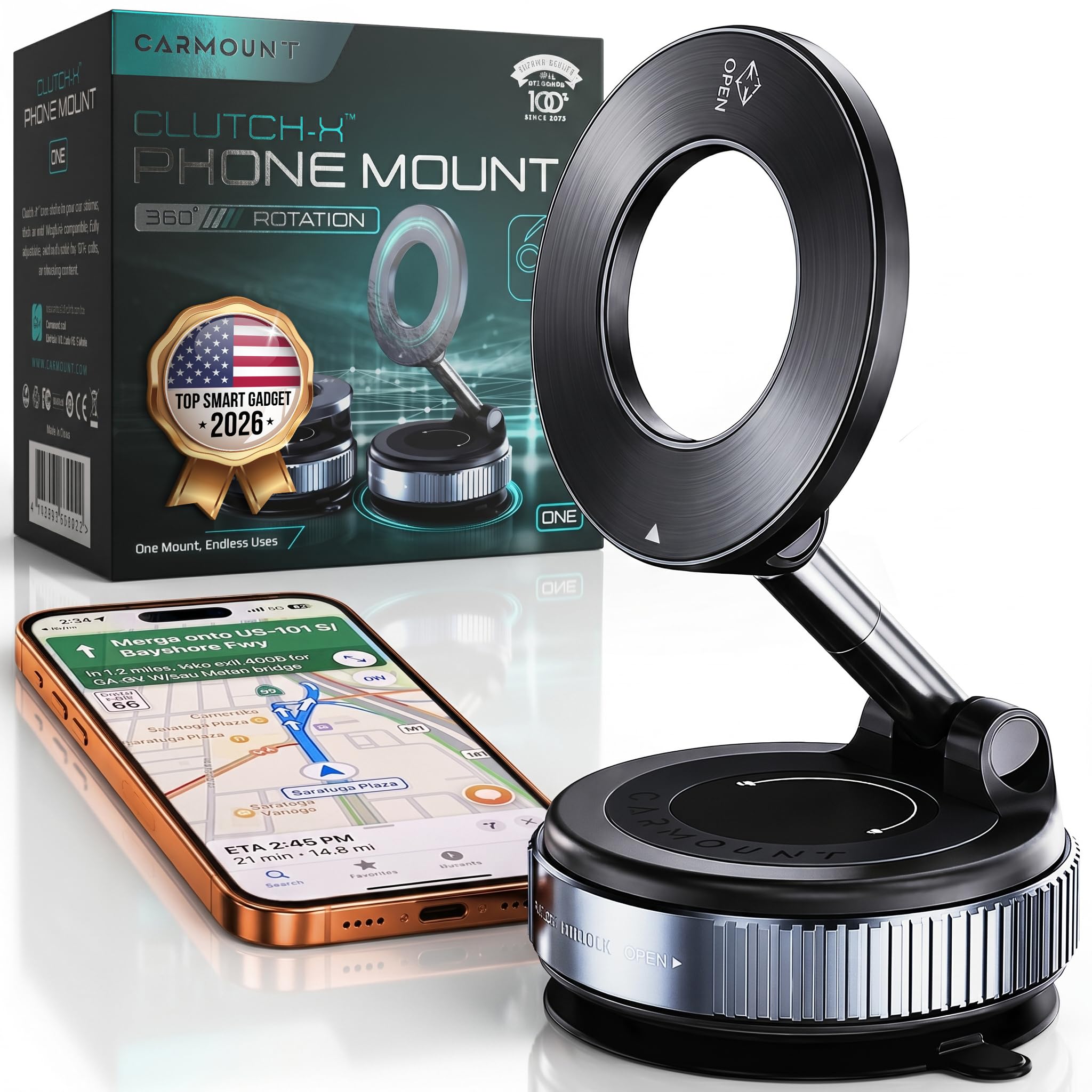 CARMOUNT Clutch-X™ Black – Vacuum Phone Mount Suction Cup Car - Product Imagery