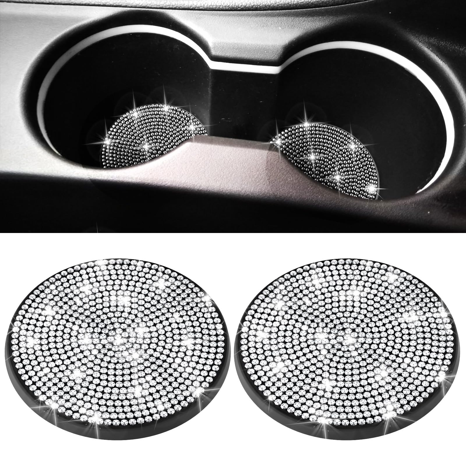 BFXM 2 PCS Bling Cup Holder Coaster, 2.75“ Silicone Diamond Car - Product Imagery