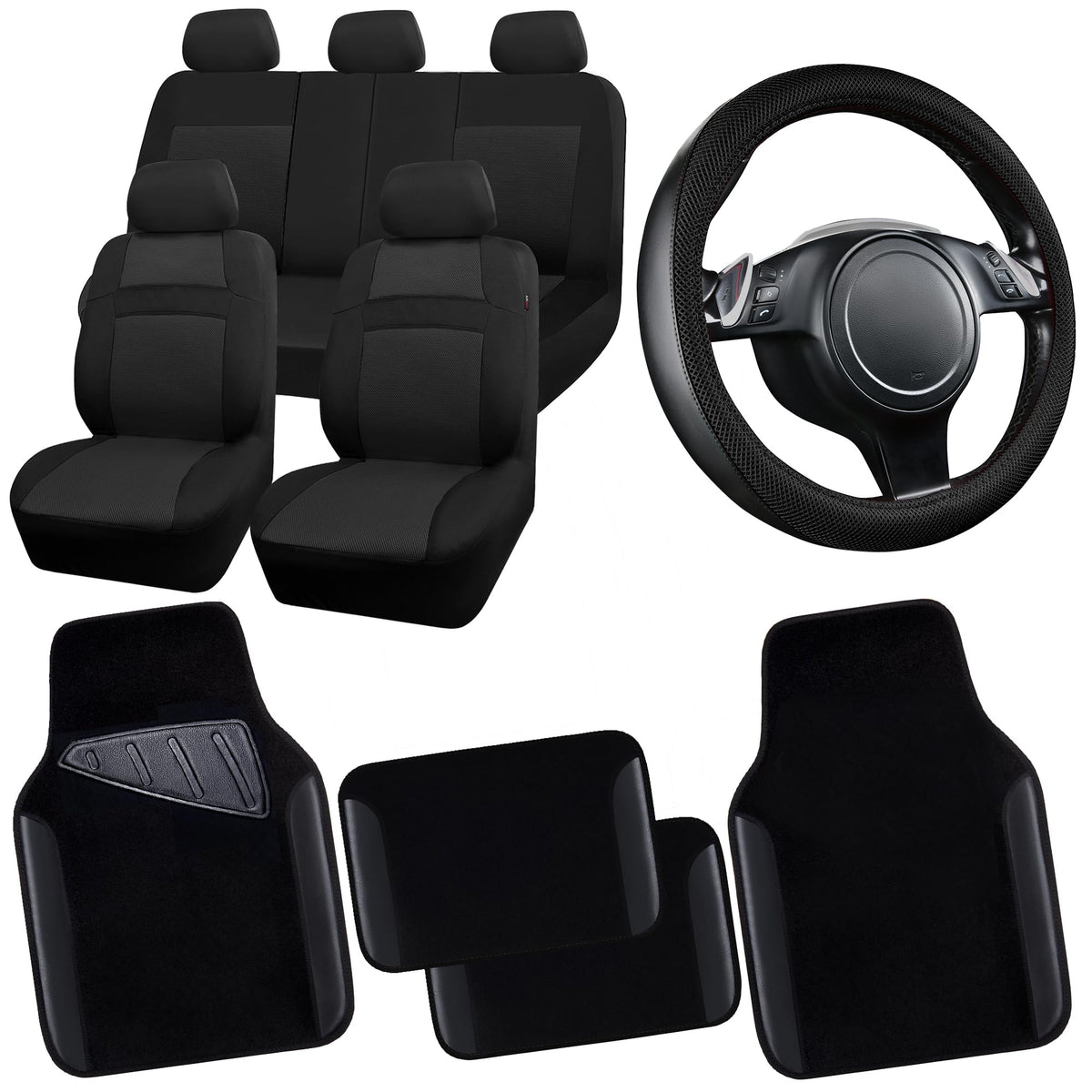 CAR PASS 3D Air Mesh Car Seat Covers Full Sets w/5mm Sponge, - Product Imagery