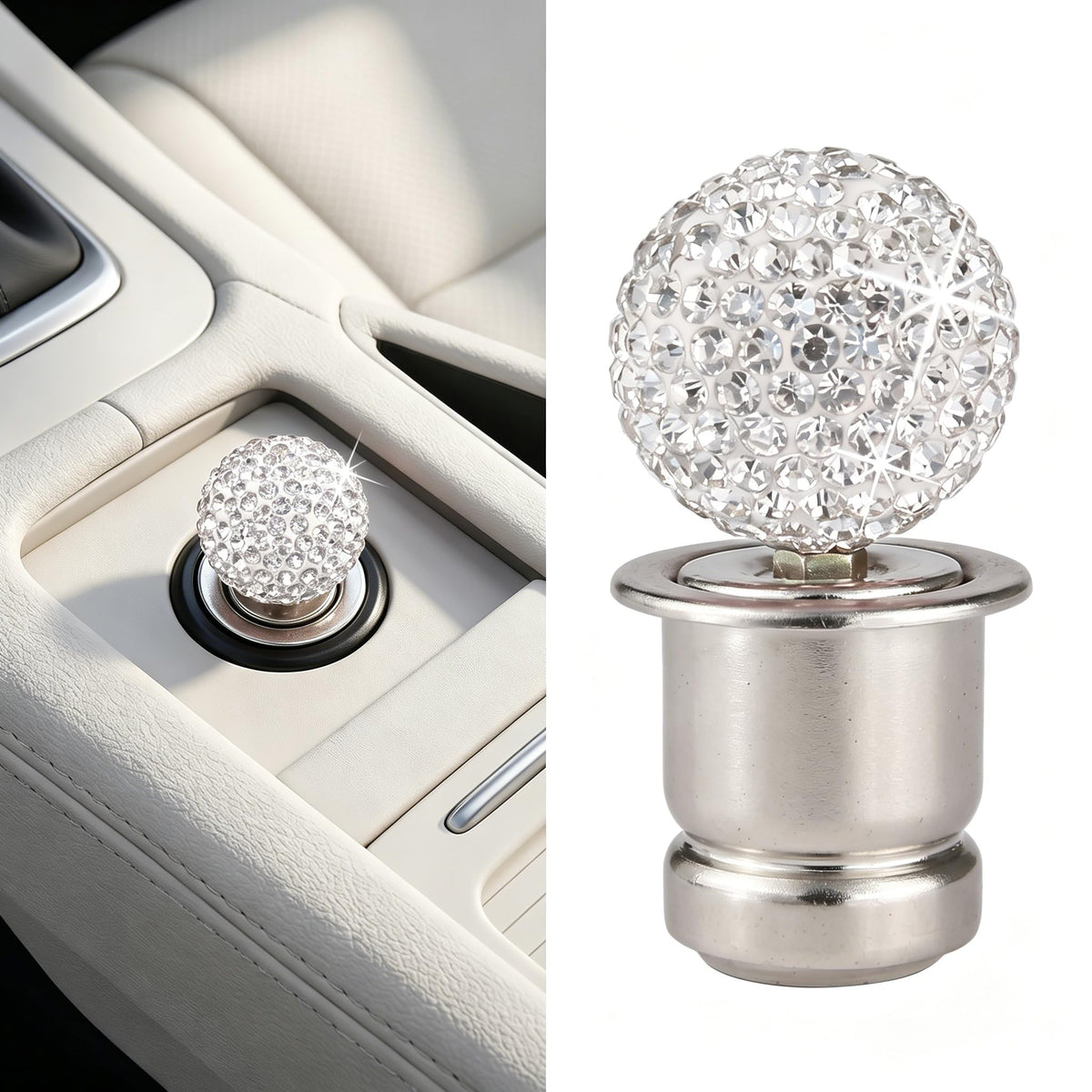 Bling Car Cigarette Lighter Plug, Rhinestone Decorative - Product Imagery