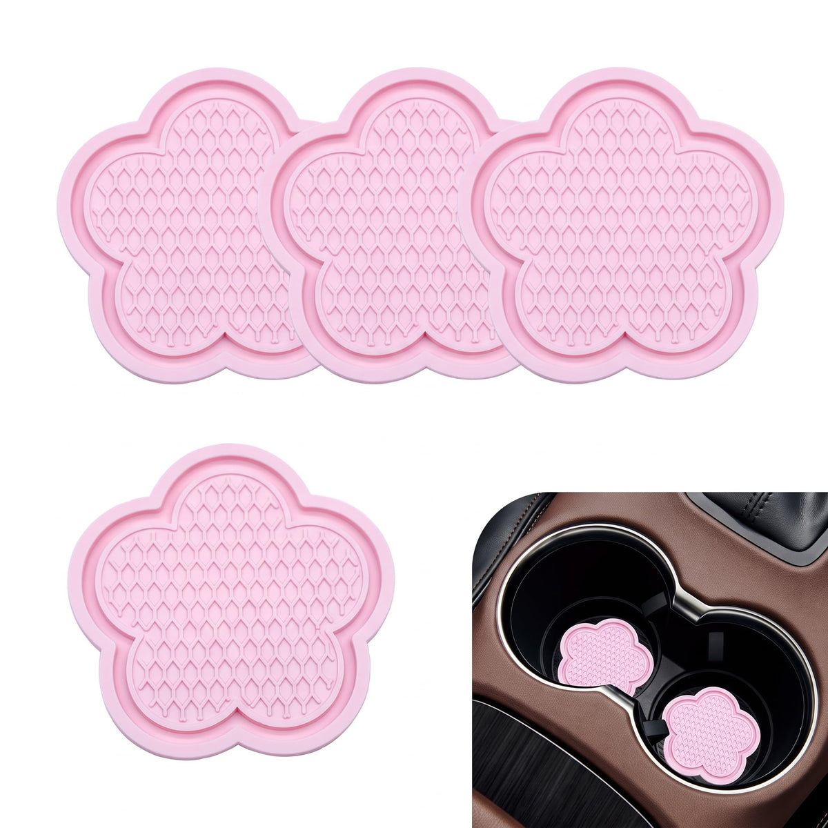 4PCS Car Cup Holder Coasters, Cute Flower Coasters, Waterproof - Product Imagery