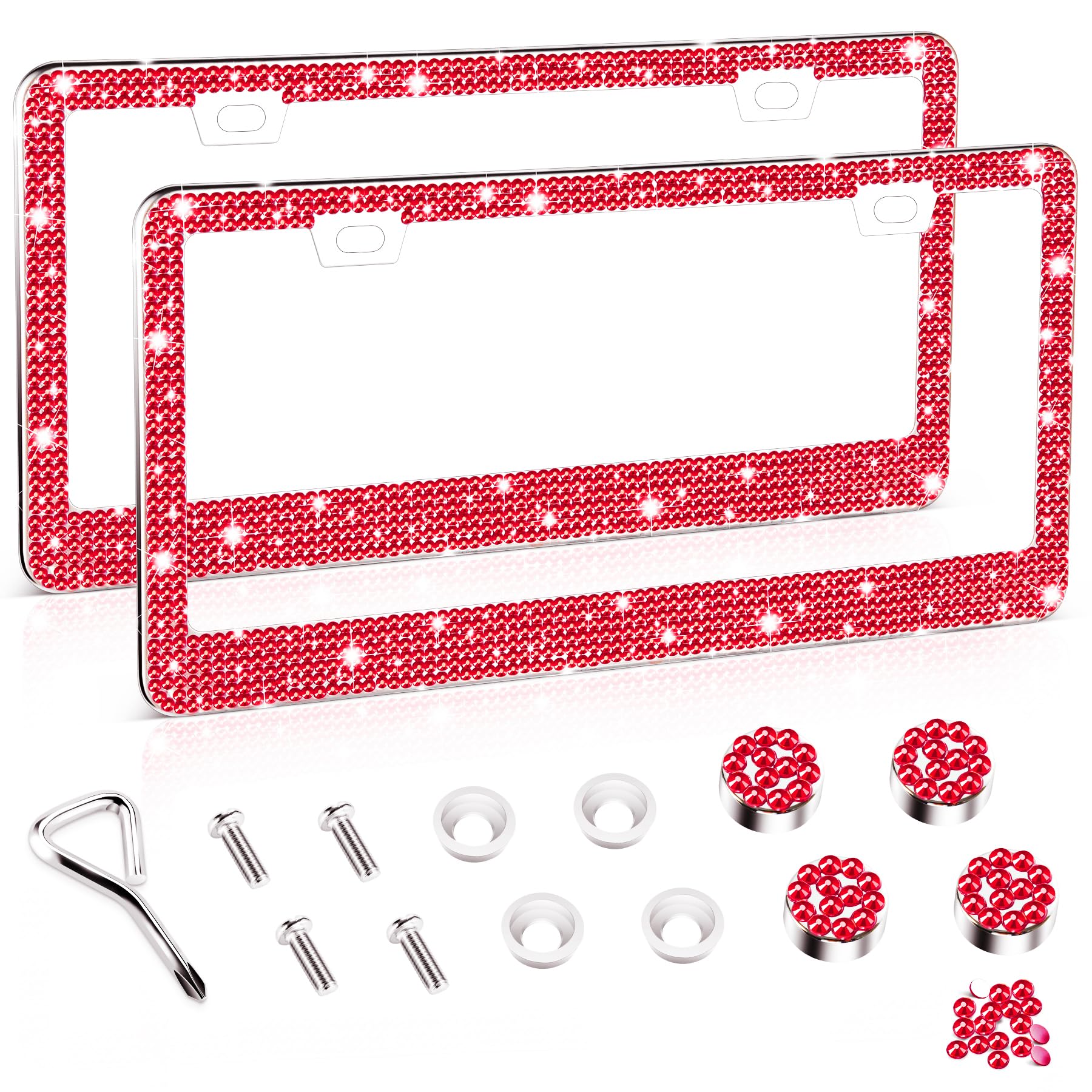 Amiss Bling License Plate Frame for Women, 2Pack Rhinestone - Product Imagery