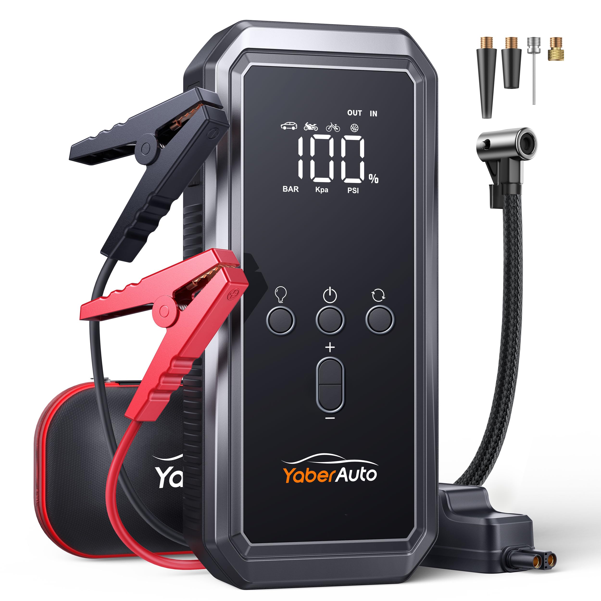 YaberAuto 9-in-1 6000A 150PSI Jump Starter with Air Compressor - Product Imagery