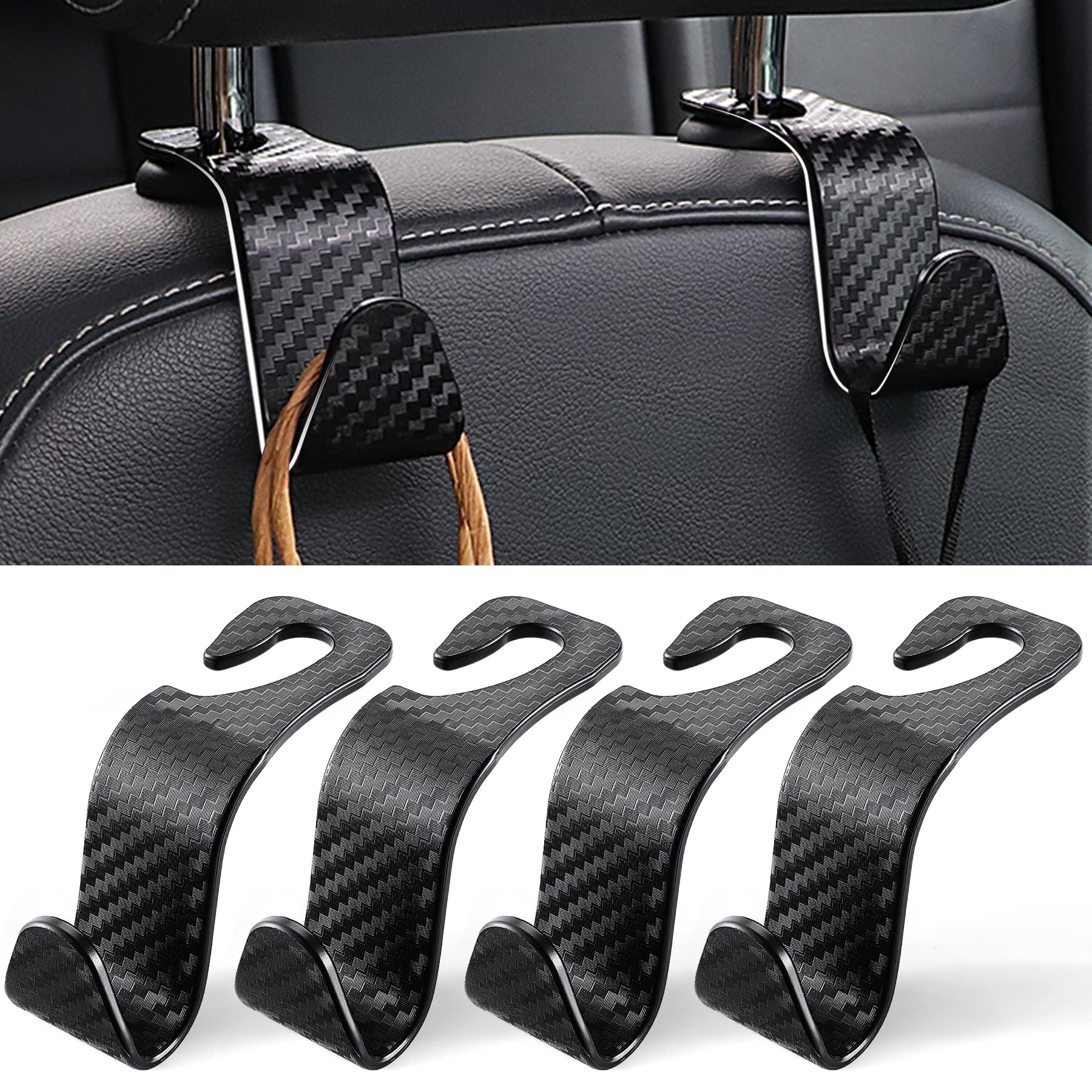 LivTee Car Purse Hook, 4 Pack Universal Auto Seat Headrest Hook - Product Imagery