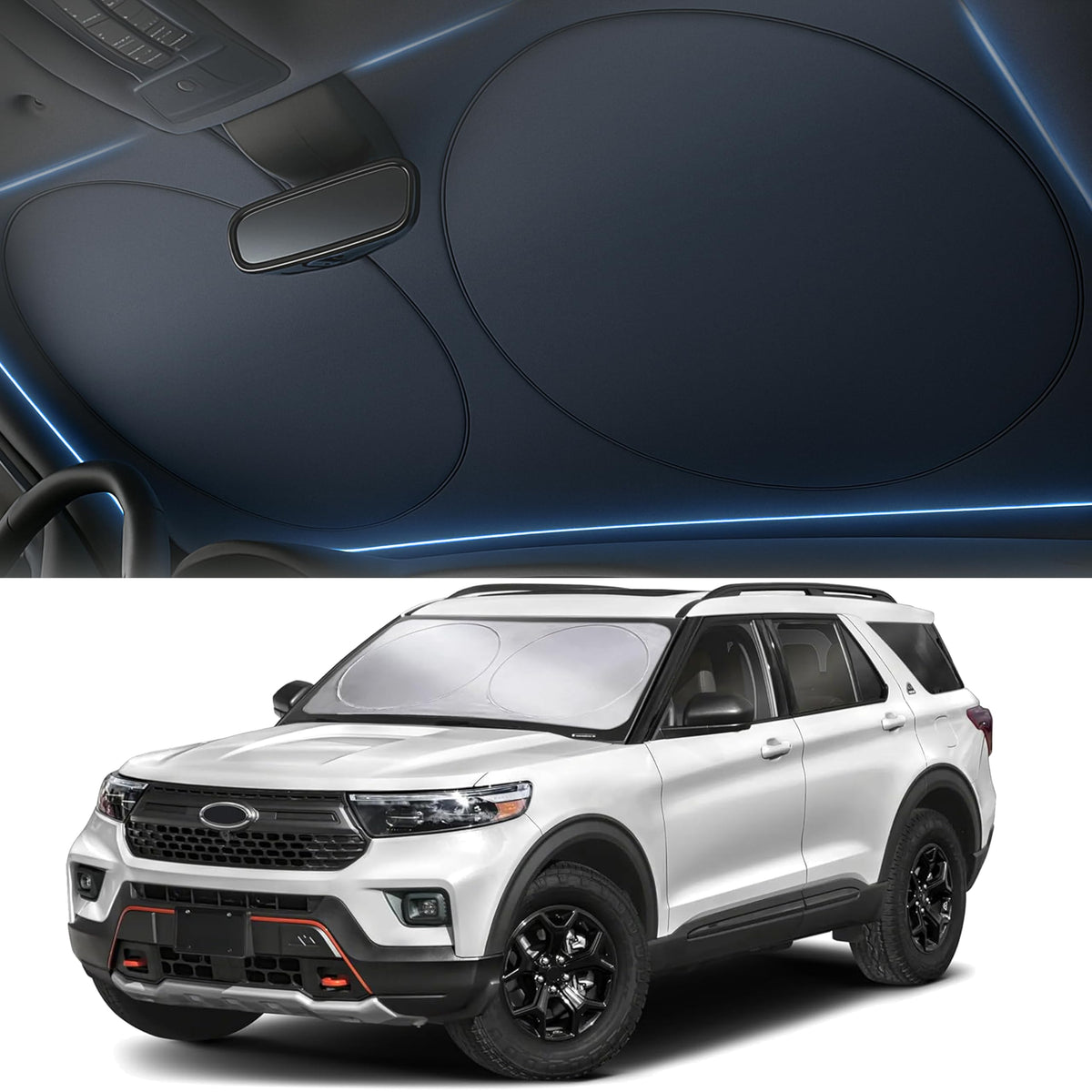 Autovir Windshield Sun Shade, Foldable Car Window Shades, 280T - Product Imagery