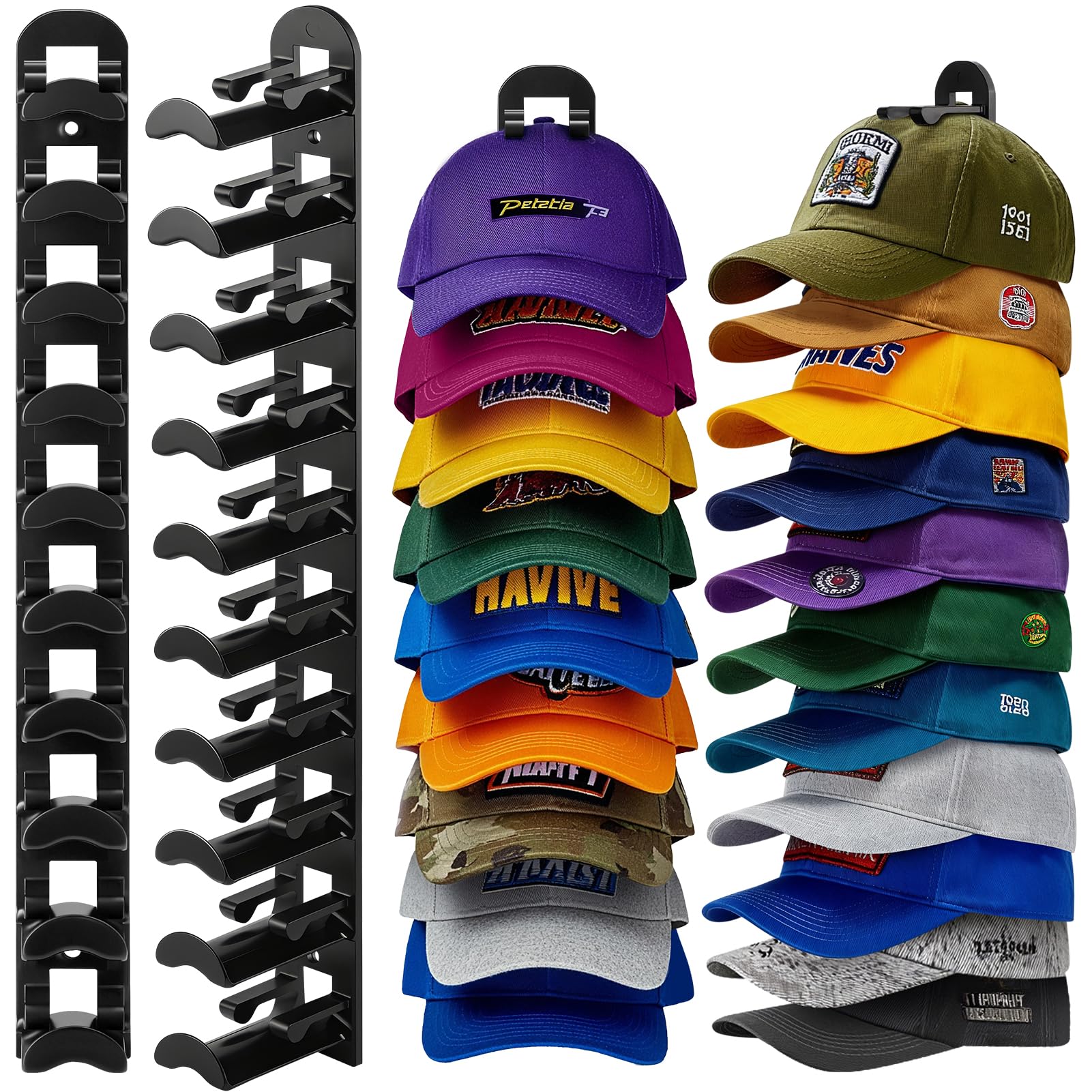 2 Pack Hat Organizer for Baseball Caps, Hat Rack for Wall Hold - Product Imagery