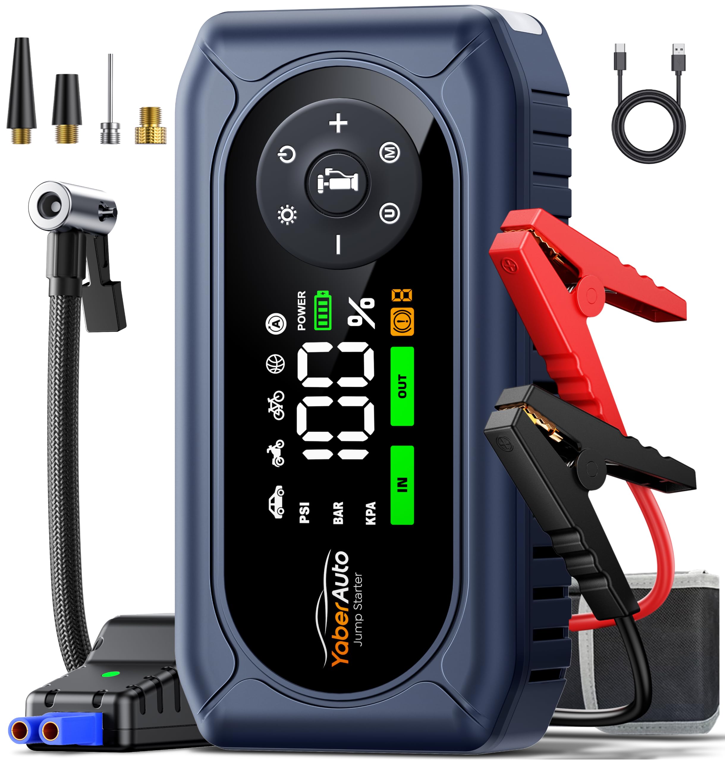 YaberAuto 5000A Car Jump Starter with Air Compressor, 150PSI - Product Imagery