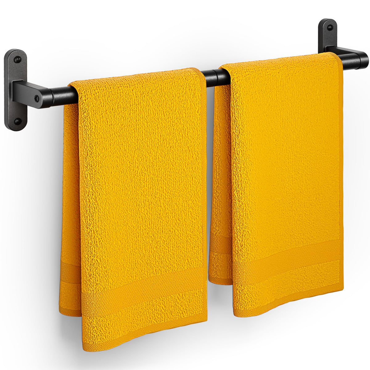 Powools Matte Black 24" Towel Rack, Rustproof Wall Mounted Towel - Product Imagery