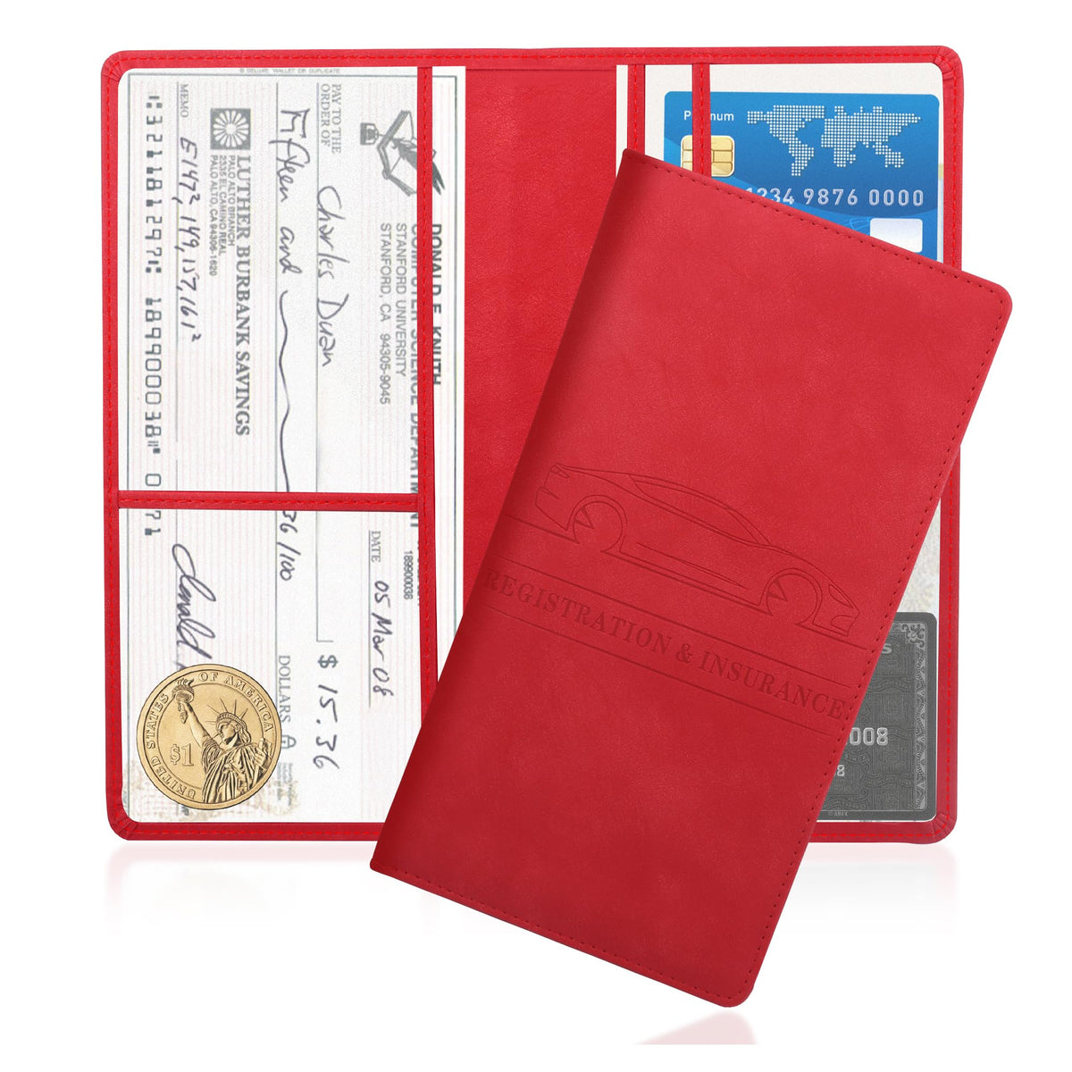 Car Registration and Insurance Holder,PU Leather Car Glove Box - Product Imagery