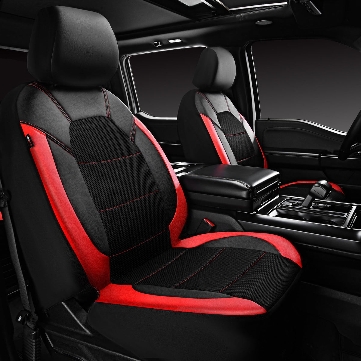 CAR PASS Leather Car Seat Covers Front Seats Only, with Air Mesh - Product Imagery