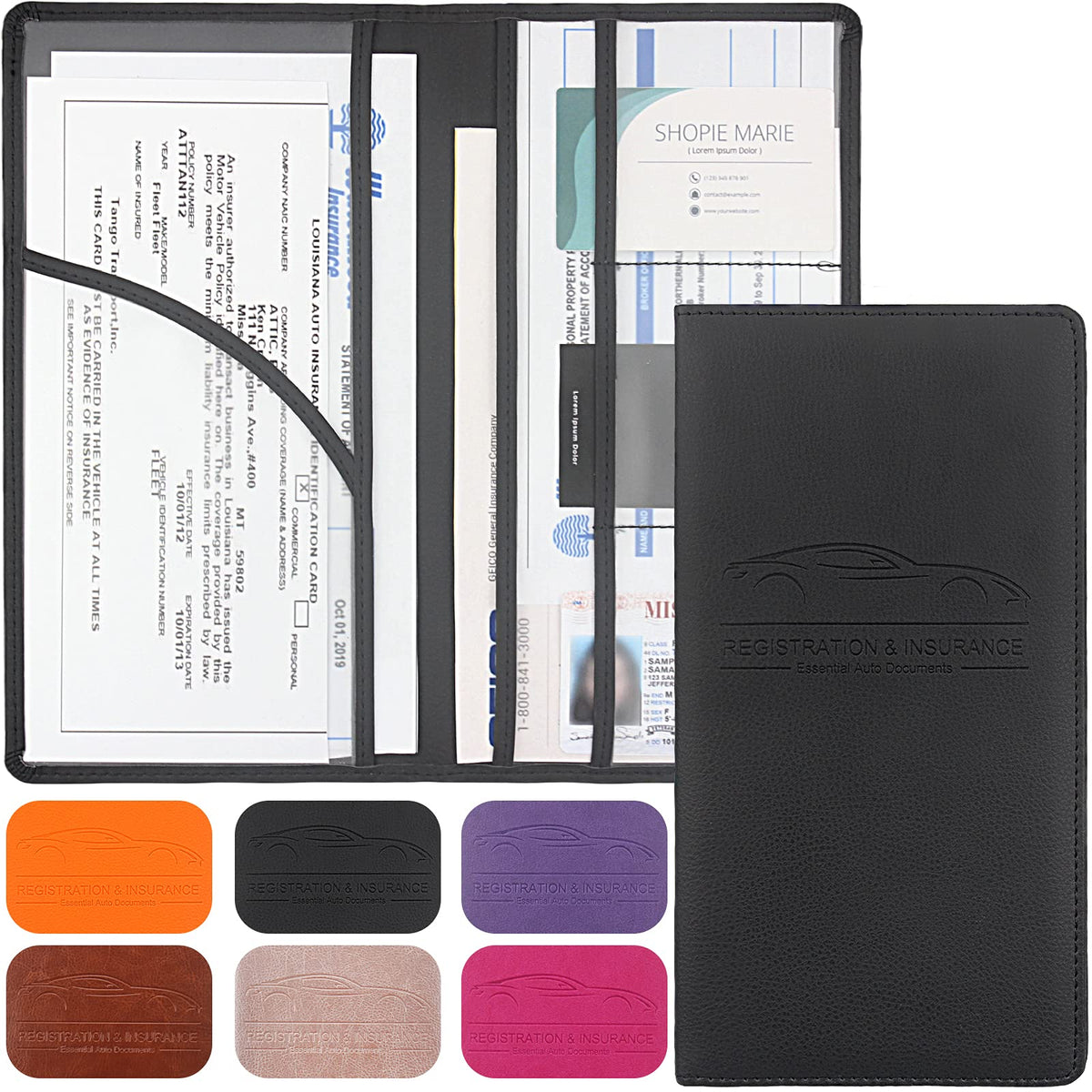 LumiMokki Premium Car Registration & Insurance Card Holder, Black - Product Imagery