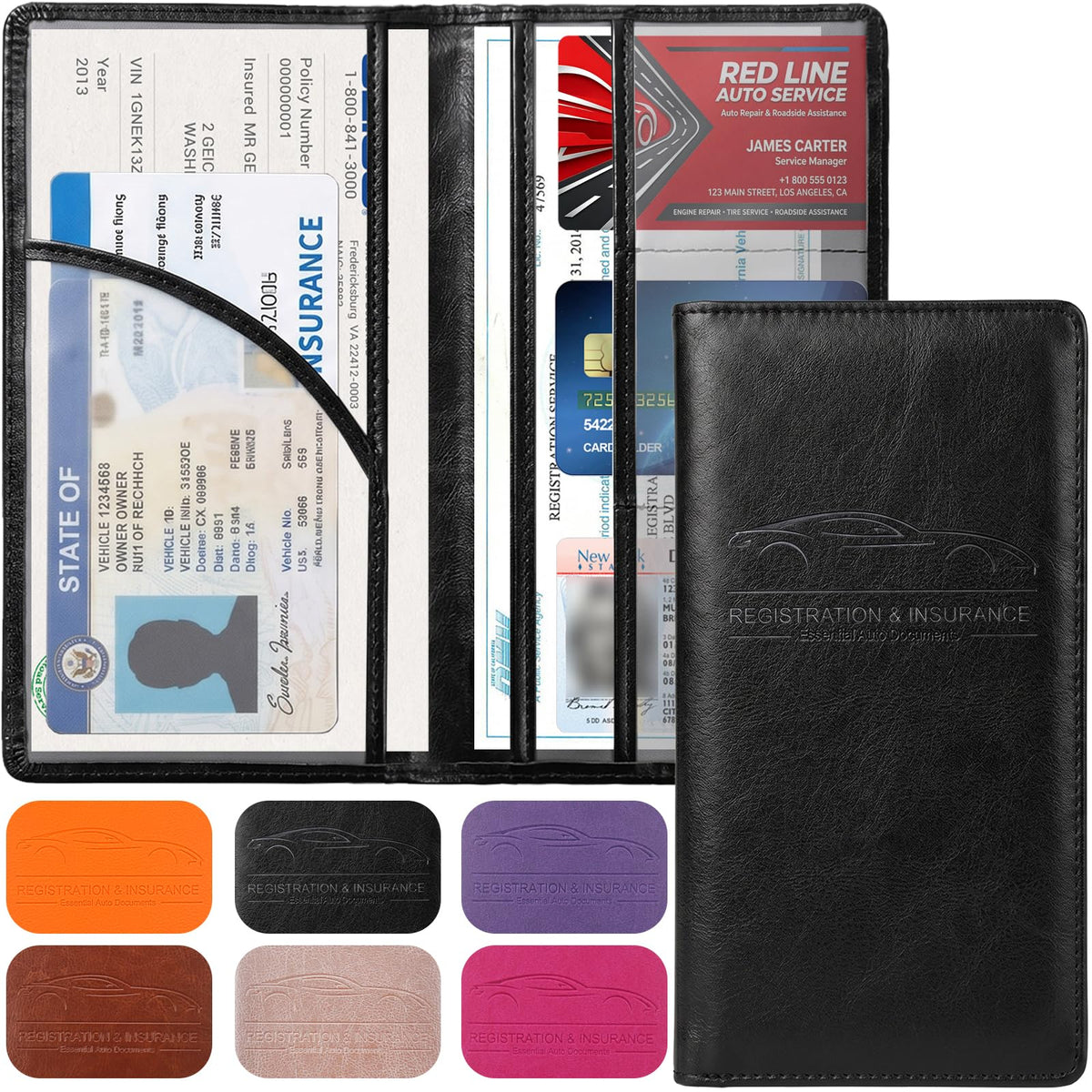 LumiMokki Premium Car Registration & Insurance Card Holder, - Product Imagery