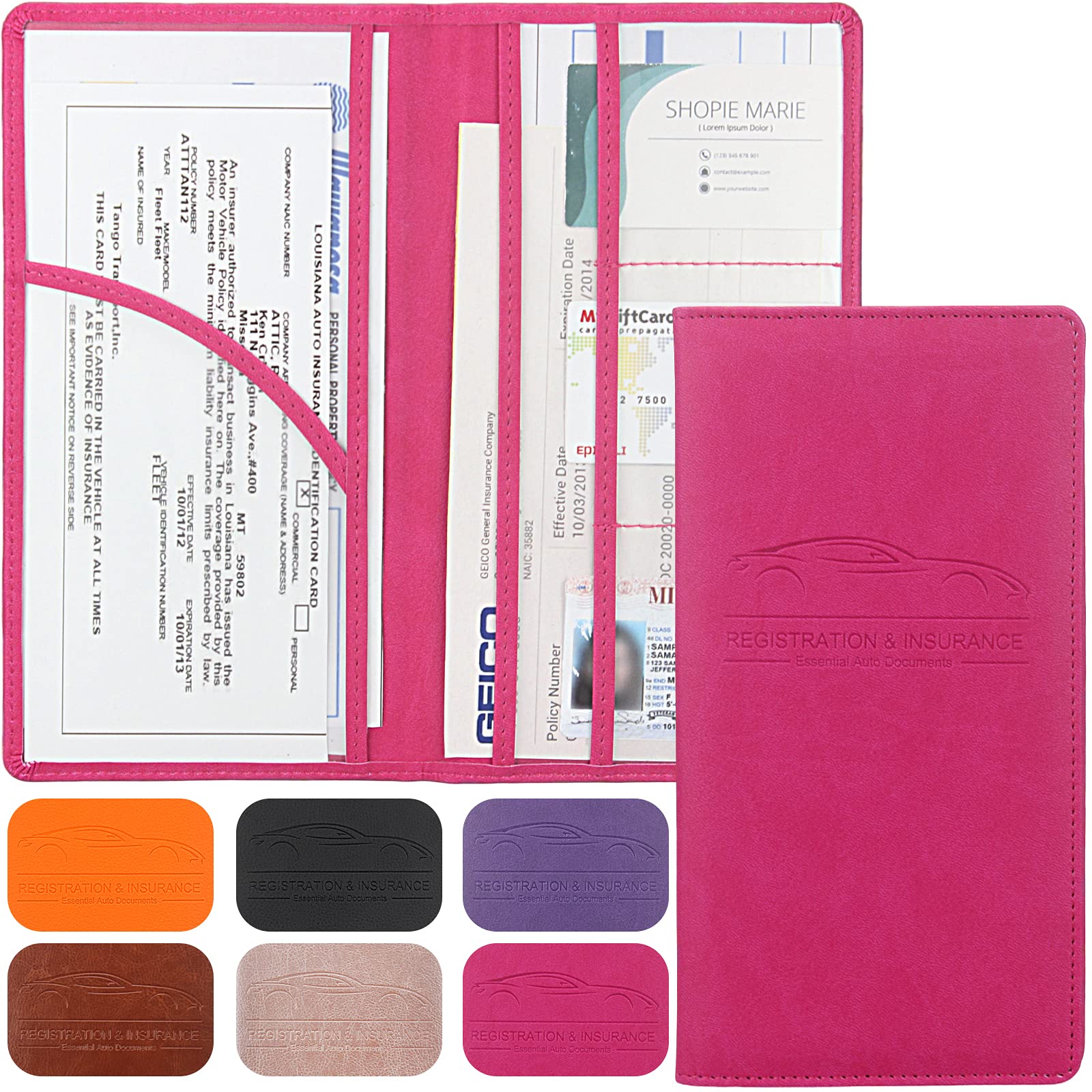 LumiMokki Premium Car Registration & Insurance Card Holder, Rose - Product Imagery