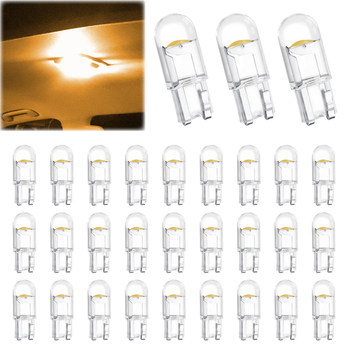 ecocstm 30 PCS Car 194 LED Bulbs, 168 2825 W5W T10 LED Bulb - Product Imagery