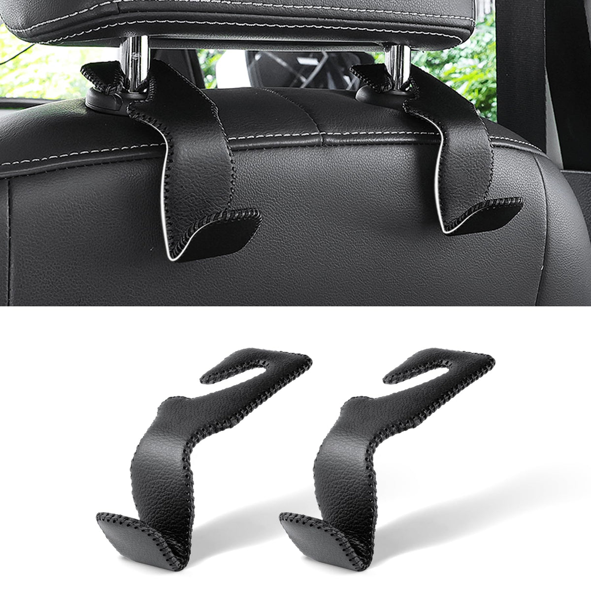 LivTee Black Superior Leather Car Seat Back Headrest Hook, Auto - Product Imagery
