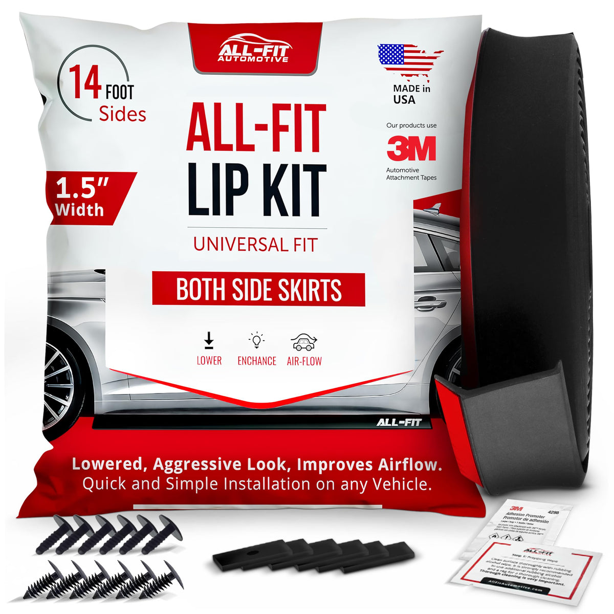 All-Fit Automotive Lip Kit for Side Skirts (1.5” W x 14’ L, - Product Imagery