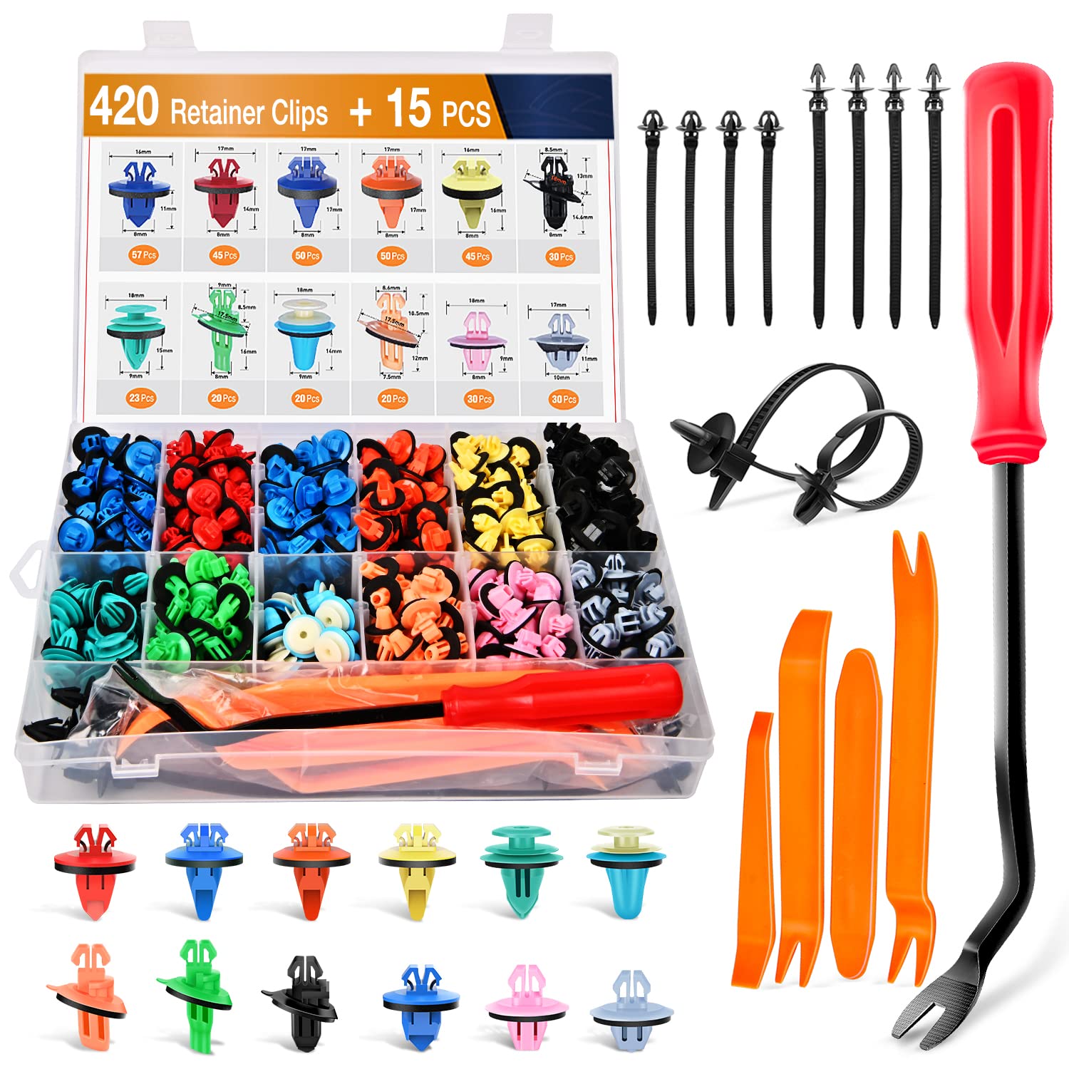 GOOACC 420Pcs Fender Moulding Clips Assortment Kit - Product Imagery
