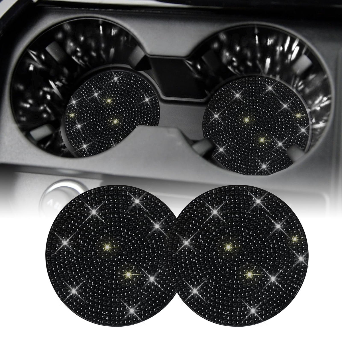 SINGARO Bling Cup Holder Coasters for Car, 2PCS Universal - Product Imagery