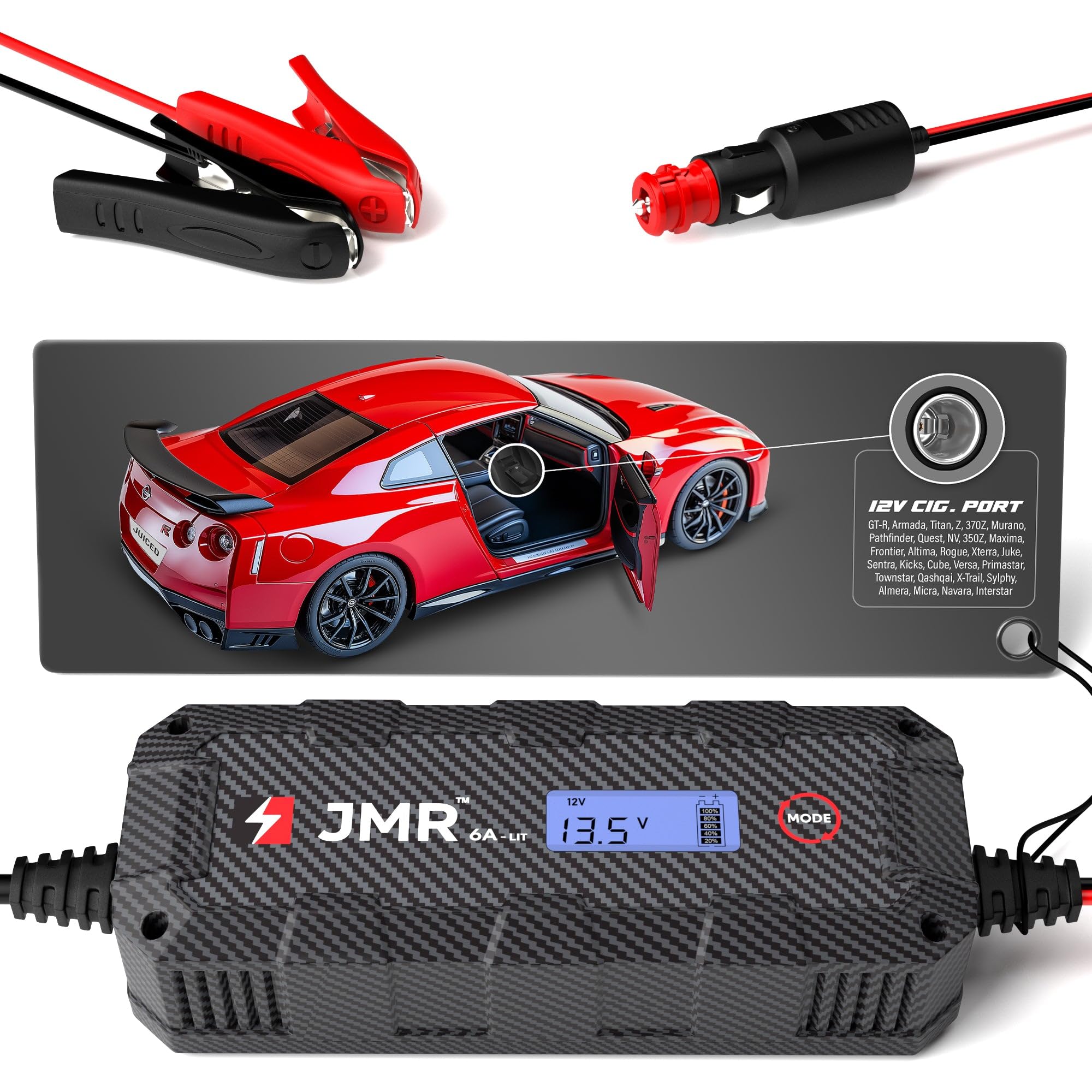 JMR 12V Battery Charger for Nissan, 12V Cig. Port, Add Lithium - Product Imagery
